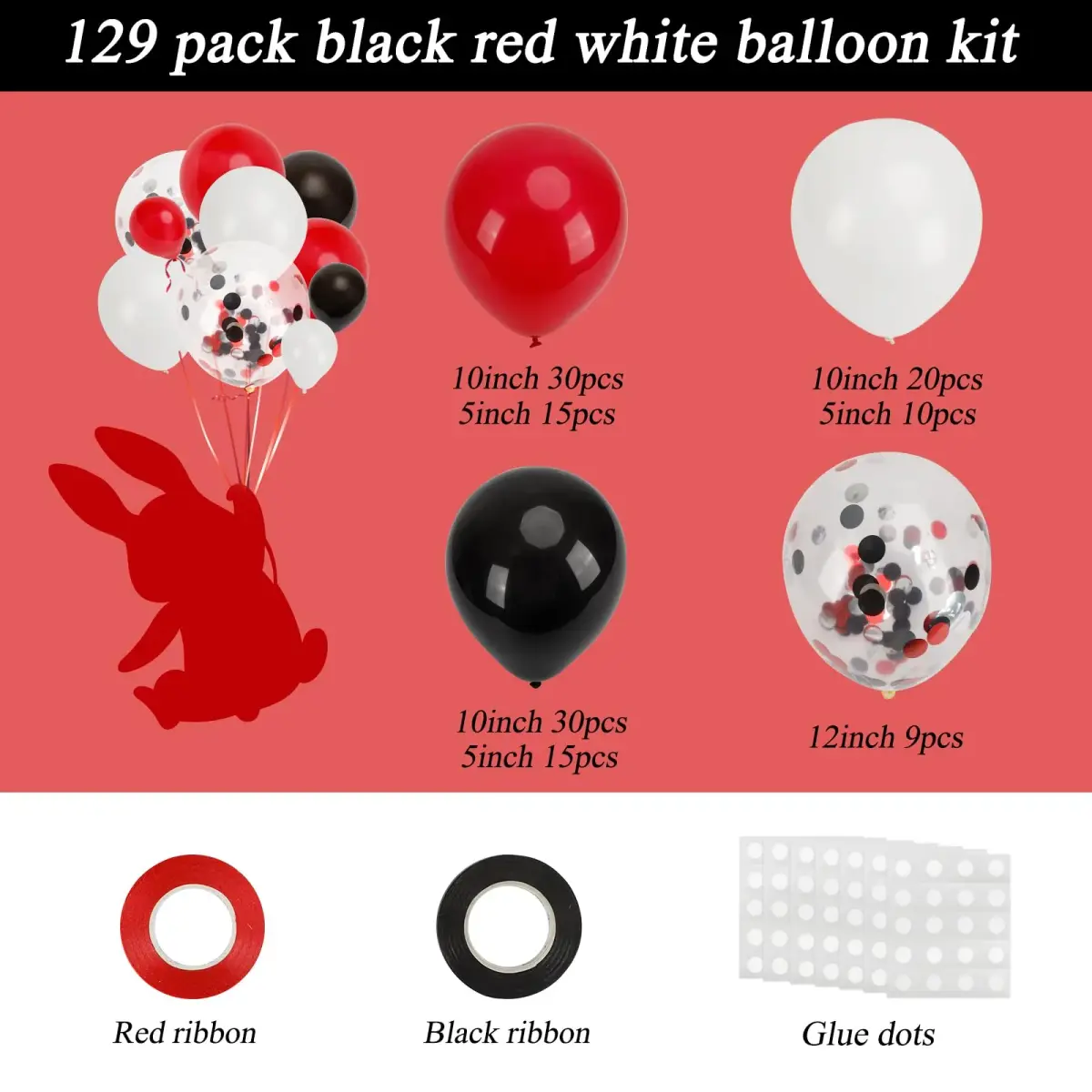 RUBFAC Red Black White Balloon Arch Kit 129pcs | Assorted Colors Party Decorations - view 2