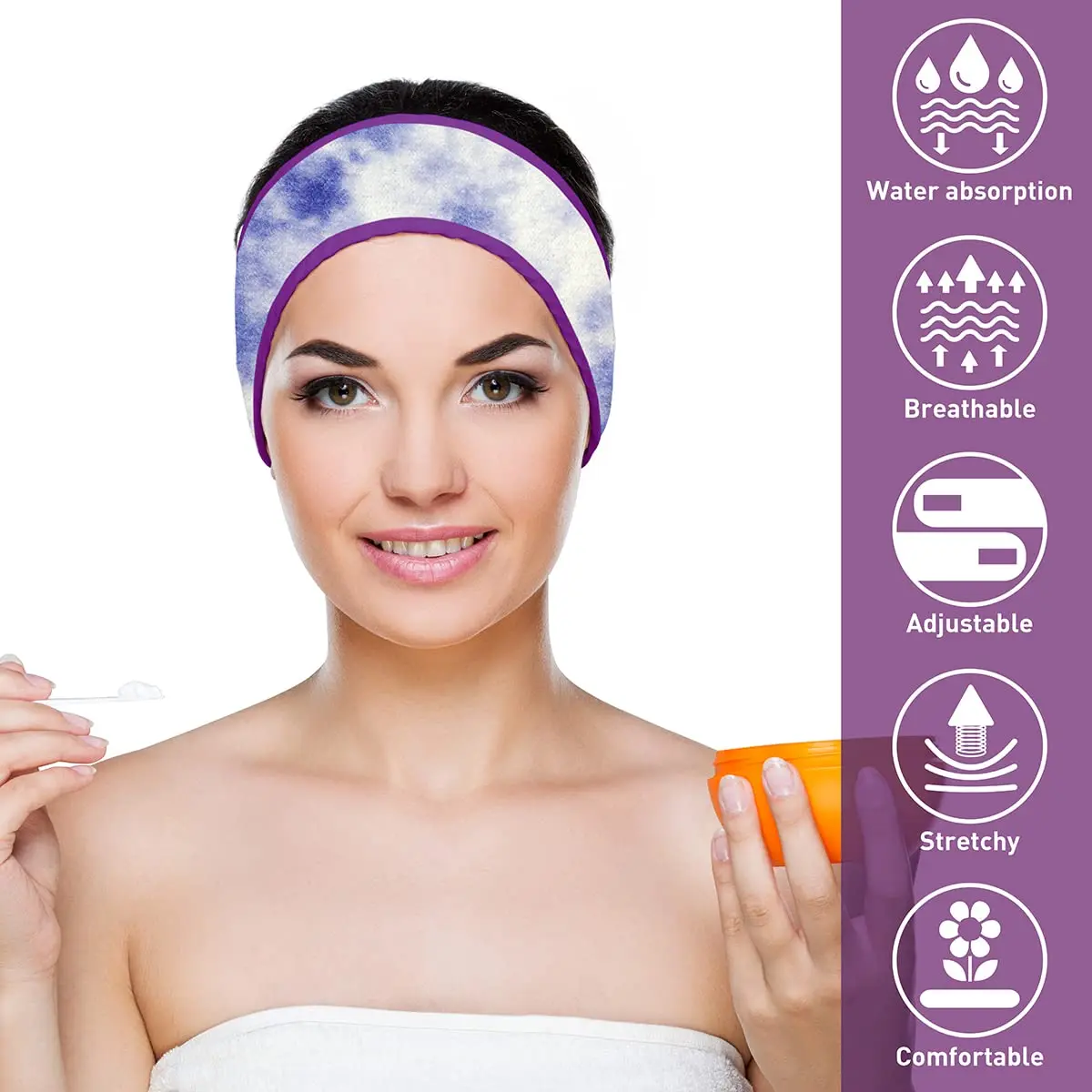 Denfany Soft Terry Cloth Spa Headband | Adjustable & Absorbent for Face Washing, Yoga, Makeup Removal - view 5