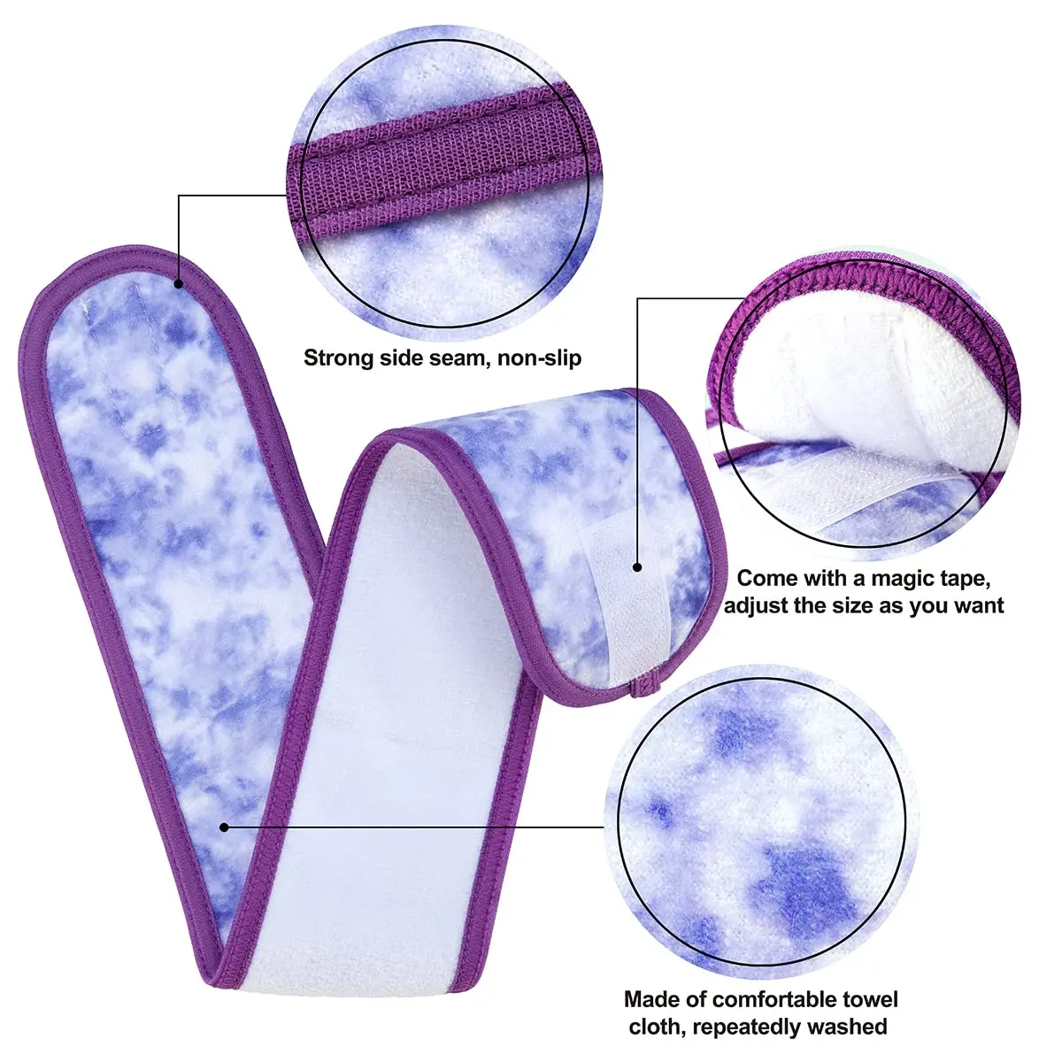 Denfany Soft Terry Cloth Spa Headband | Adjustable & Absorbent for Face Washing, Yoga, Makeup Removal - view 3