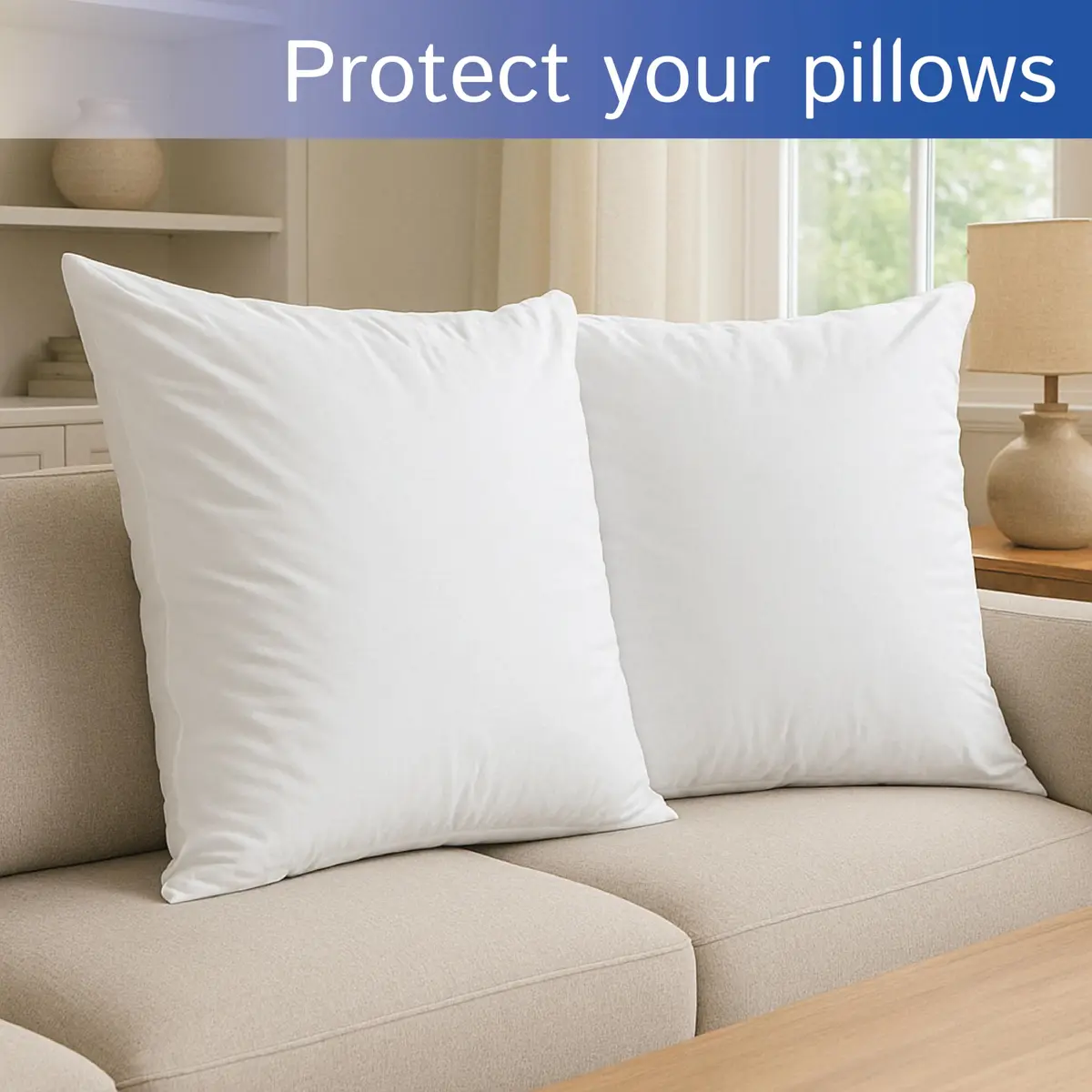 Four Seasons Essentials Euro Size Pillow Protectors (Set of 2) 66x66 cm (26x26 Inch) | Waterproof Hypoallergenic Zippered Encasement - view 2