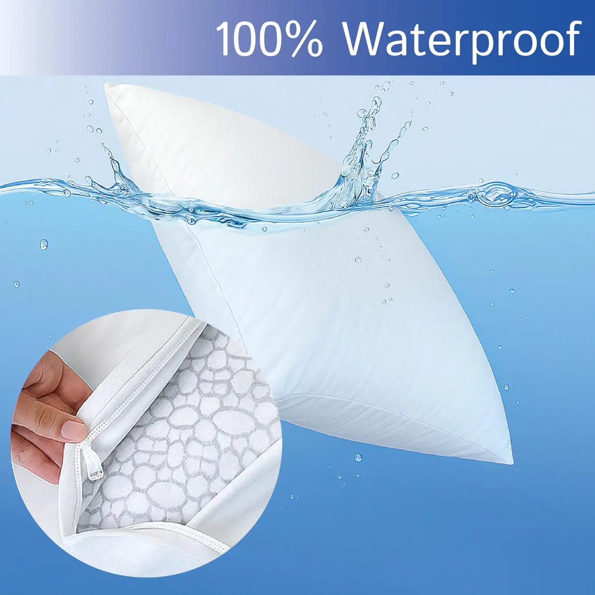 Four Seasons Essentials Euro Size Pillow Protectors (Set of 2) 66x66 cm (26x26 Inch) | Waterproof Hypoallergenic Zippered Encasement - view 4