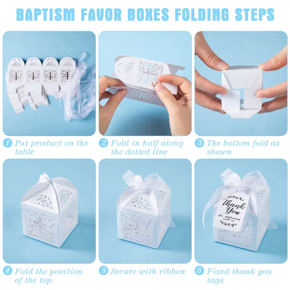 MTLEE 100 Pcs Baptism Rosary Set with Gift Boxes, Organza Bags & Thank You Cards | Gold - view 4
