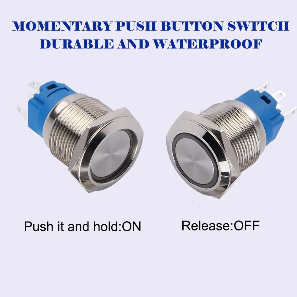 JIQI 19mm Waterproof Metal Push Button Switch 12V-24V | IP66 LED On Off (Red) - view 3