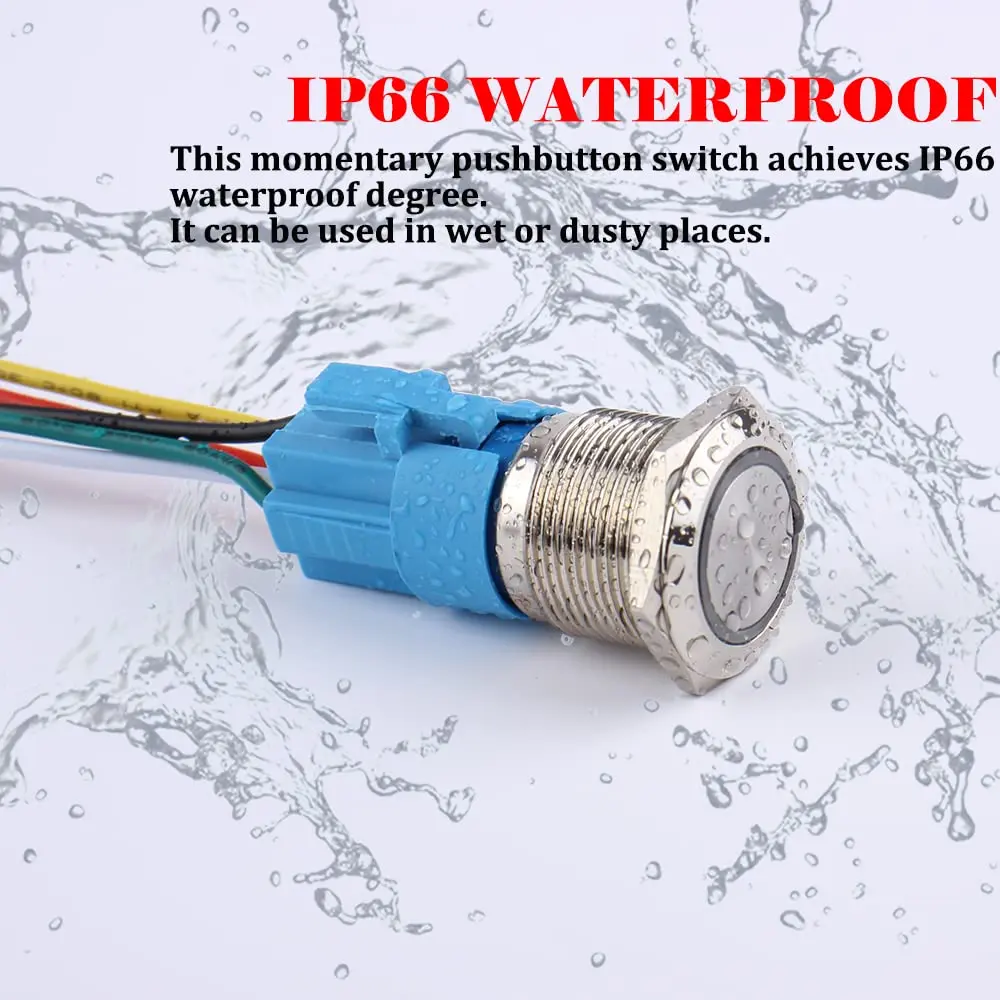 JIQI 19mm Waterproof Metal Push Button Switch 12V-24V | IP66 LED On Off (Red) - view 4