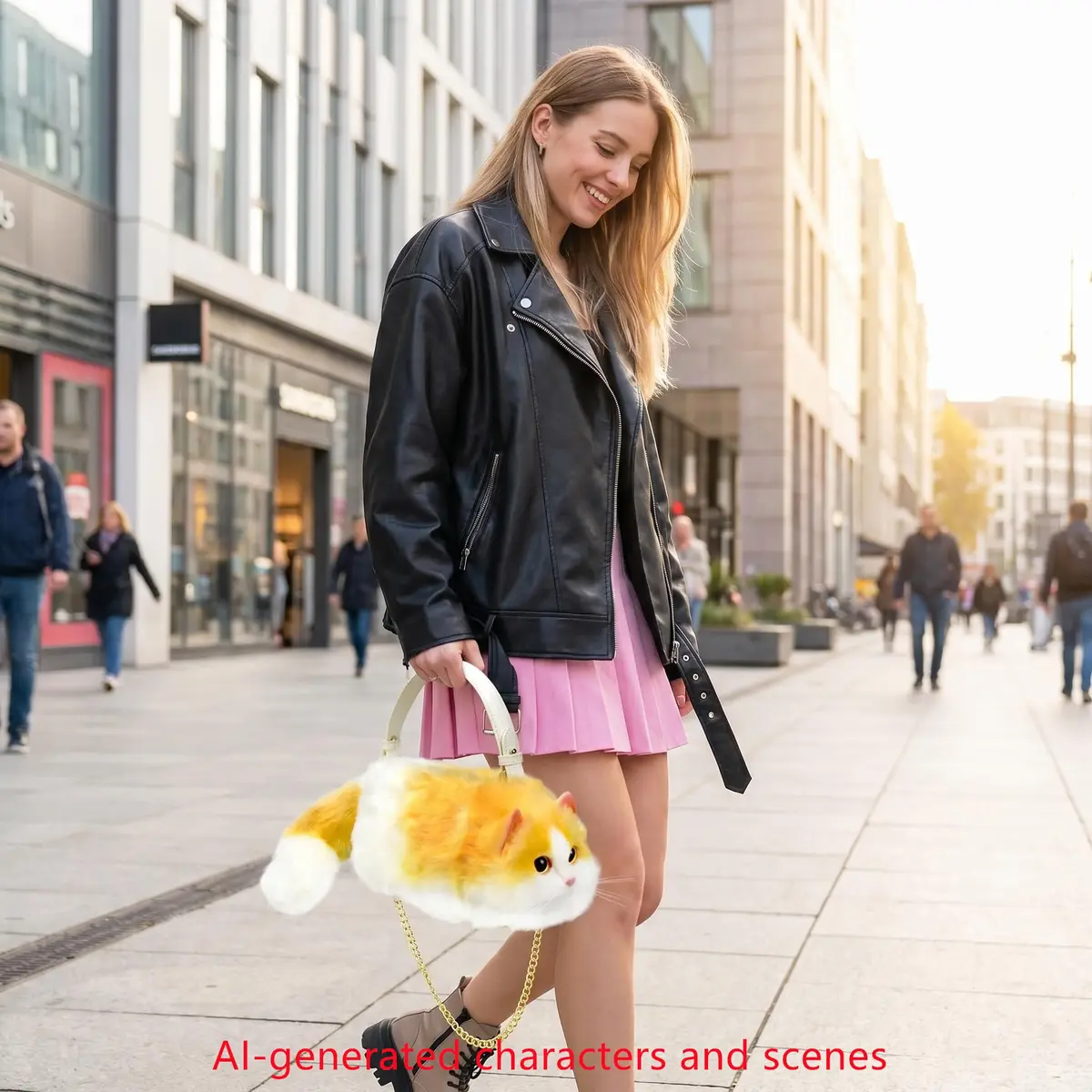HUIJUFU Realistic Puffy Plush Yellow White Cat Crossbody Handbag for Women | Cute & Lifelike - view 3