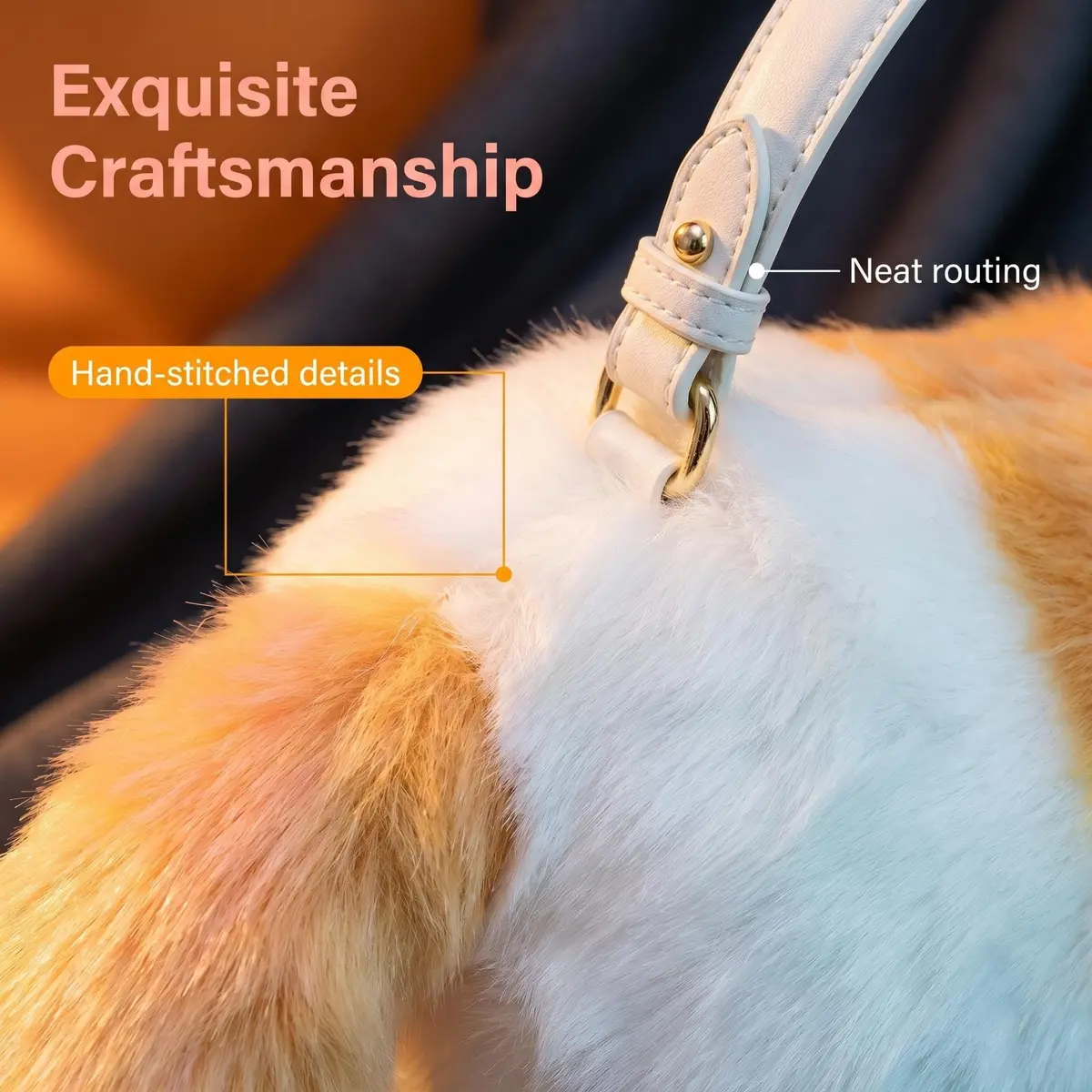 HUIJUFU Realistic Puffy Plush Yellow White Cat Crossbody Handbag for Women | Cute & Lifelike - view 4