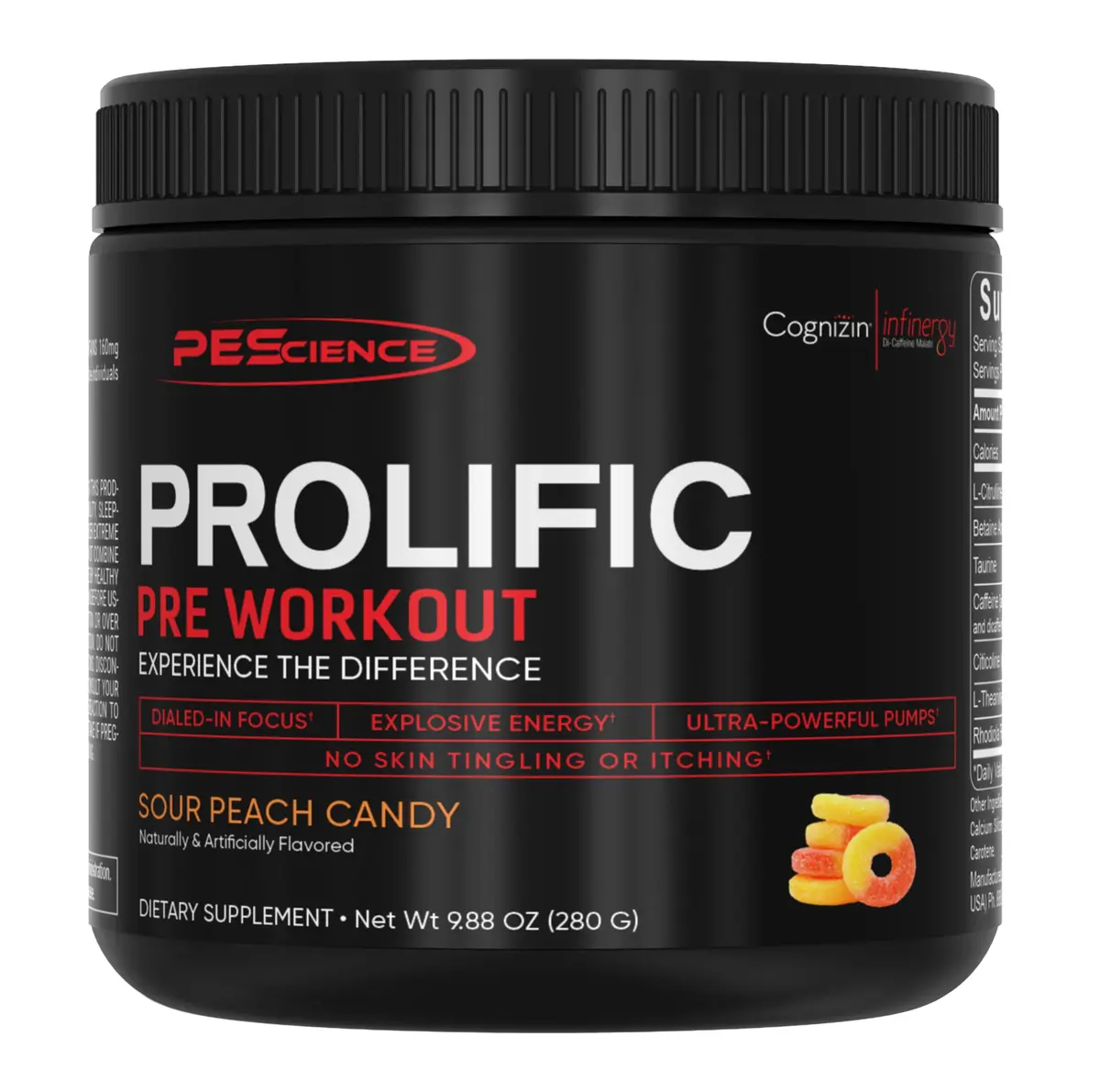 PEScience Prolific Pre-Workout Powder, Sour Peach Candy | Explosive Energy & Focus, 40 Scoops - main product image