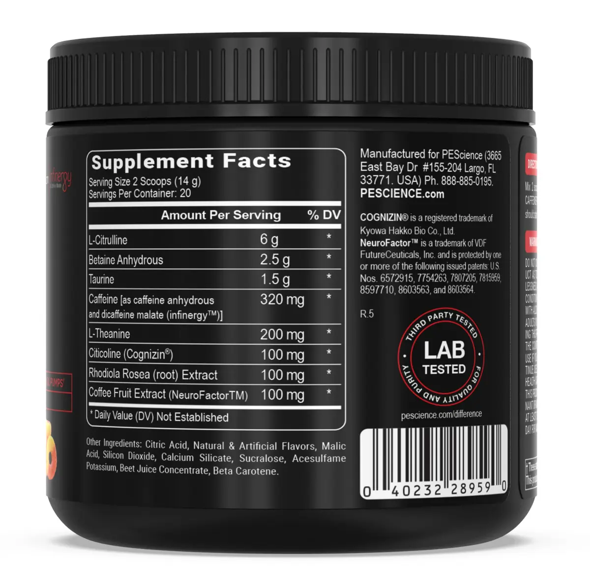 PEScience Prolific Pre-Workout Powder, Sour Peach Candy | Explosive Energy & Focus, 40 Scoops - view 8