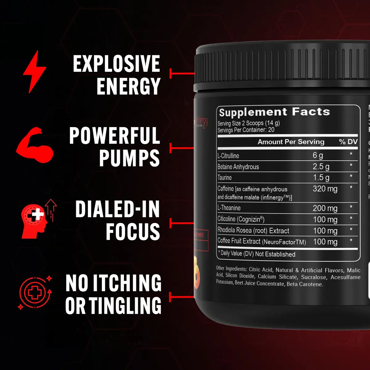 PEScience Prolific Pre-Workout Powder, Sour Peach Candy | Explosive Energy & Focus, 40 Scoops - view 3