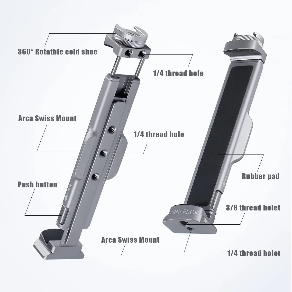 ARNARKOK Full Metal Tablet Tripod Mount 7.9-12.9 Inch | Slim Aluminum Design for Steady Filming - view 4