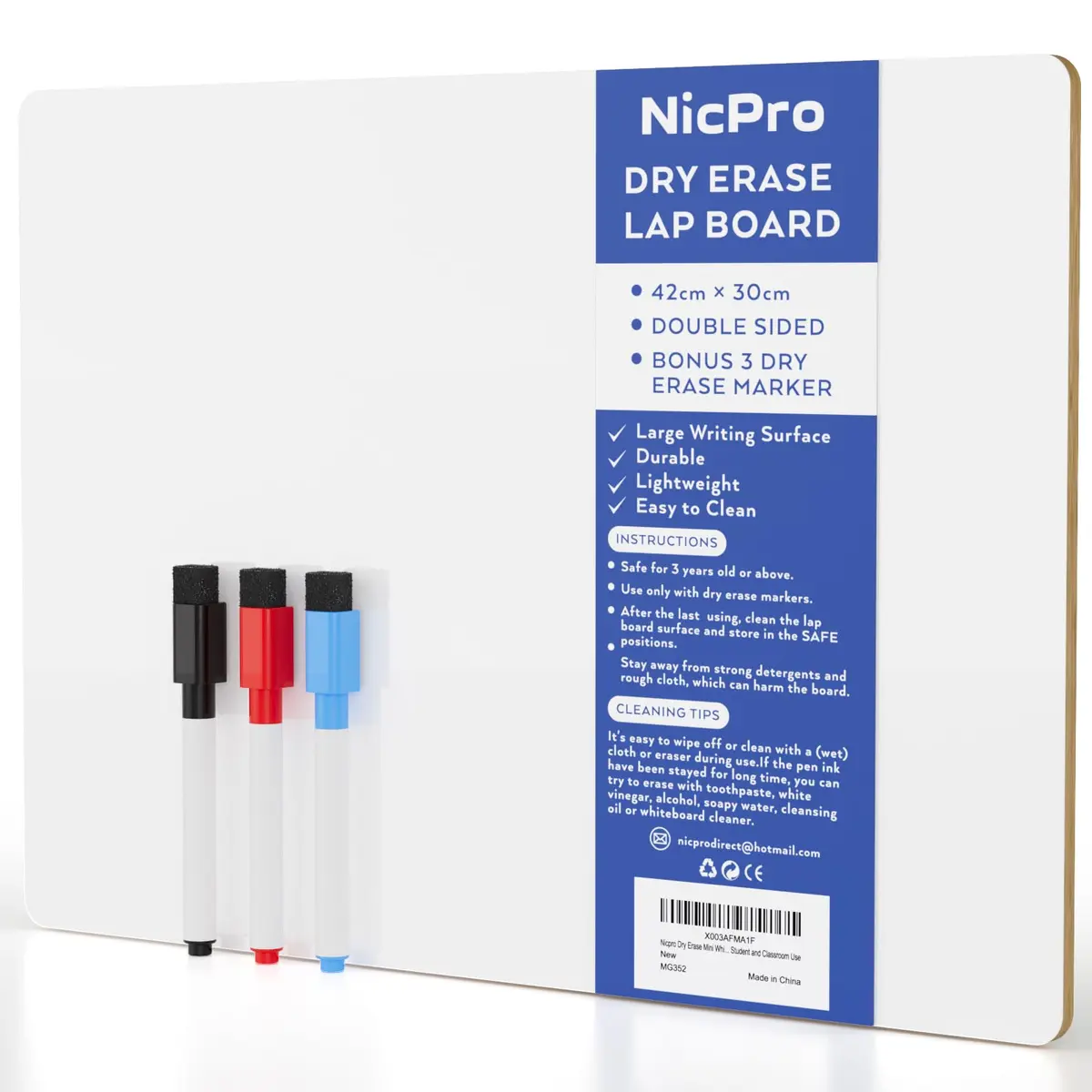 Nicpro 12 x 16 inches Double Sided Dry Erase Lap Board with 3 Pens | Portable Learning Whiteboard for Students - main product image