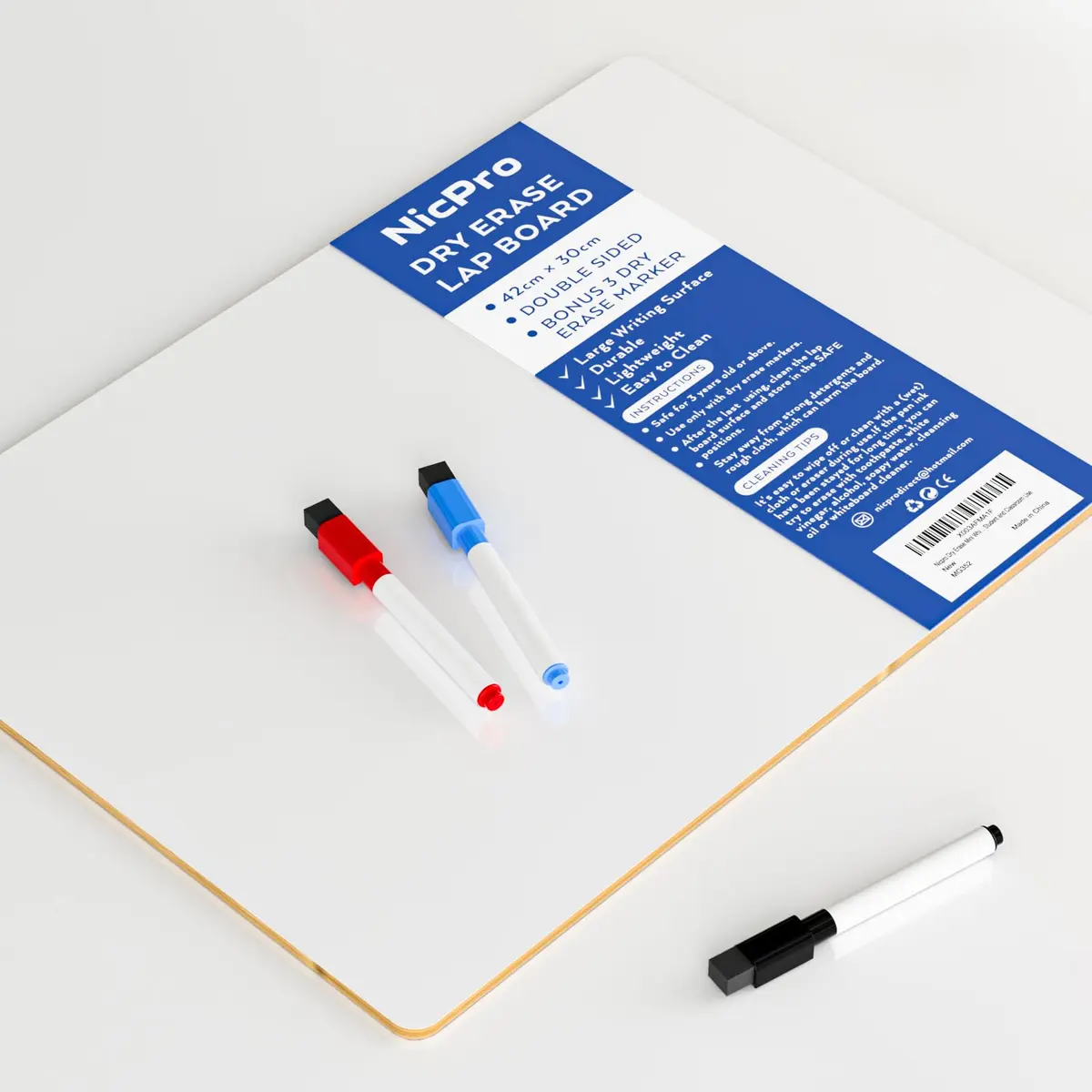Nicpro 12 x 16 inches Double Sided Dry Erase Lap Board with 3 Pens | Portable Learning Whiteboard for Students - view 6