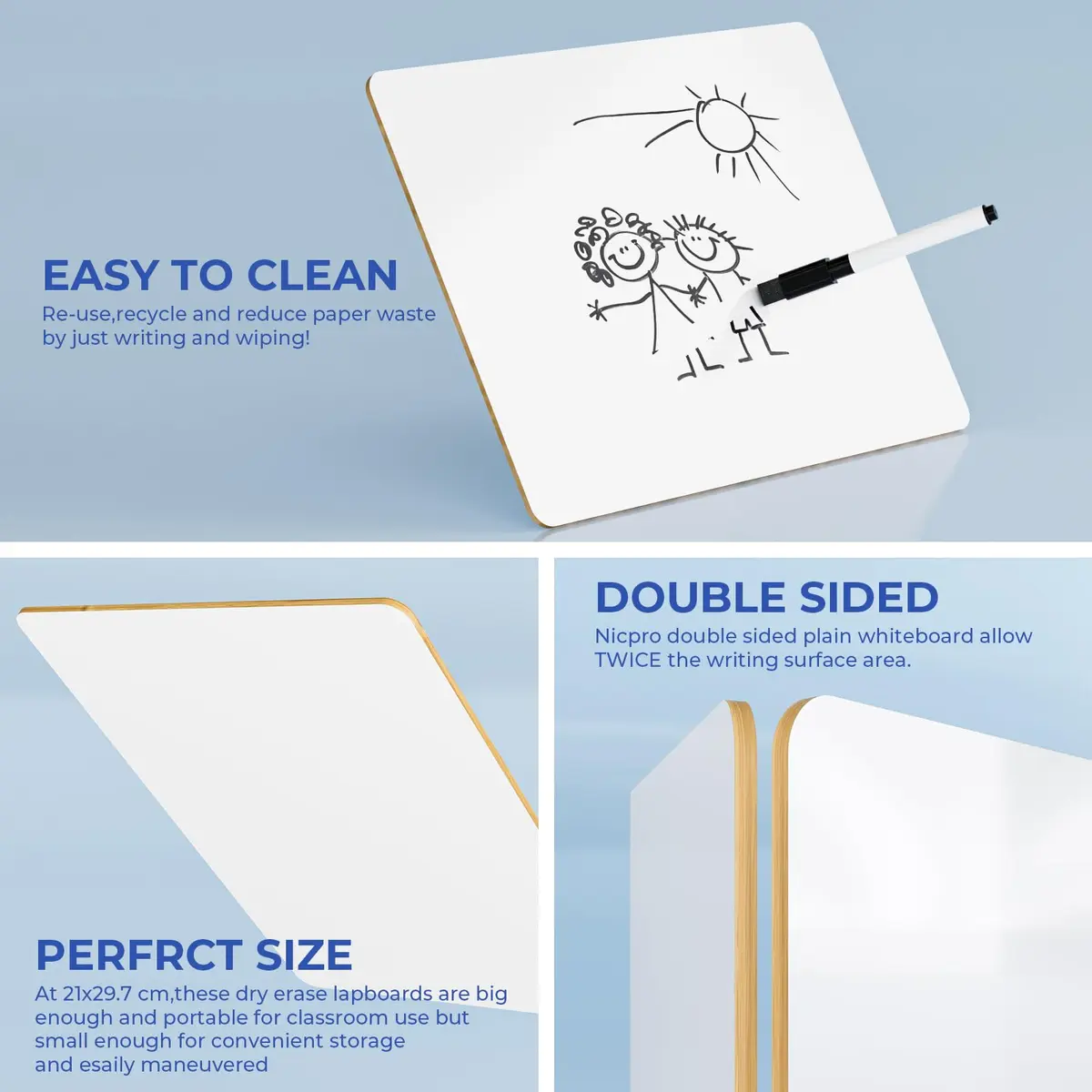 Nicpro 12 x 16 inches Double Sided Dry Erase Lap Board with 3 Pens | Portable Learning Whiteboard for Students - view 3