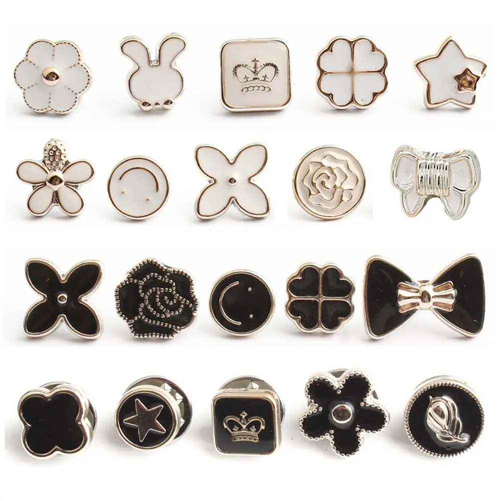 LWQYHTT Women Shirt Brooch Pins 10-13mm | No Sew Enamel Black & White, Reusable, 20 Set - main product image