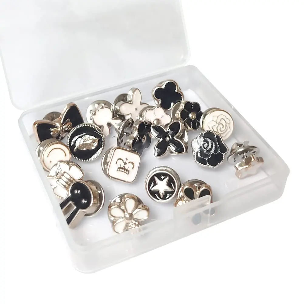 LWQYHTT Women Shirt Brooch Pins 10-13mm | No Sew Enamel Black & White, Reusable, 20 Set - view 3