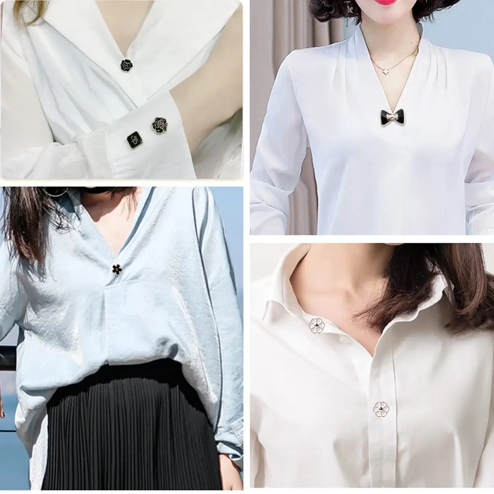 LWQYHTT Women Shirt Brooch Pins 10-13mm | No Sew Enamel Black & White, Reusable, 20 Set - view 4