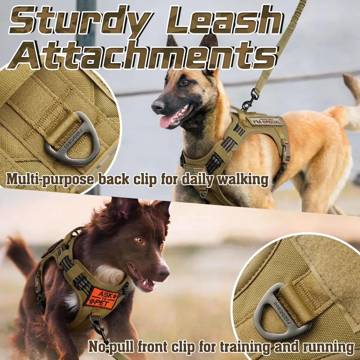 rabbitgoo Tactical Dog Harness for X-Large | No Pull Military Service Vest with MOLLE System - view 6