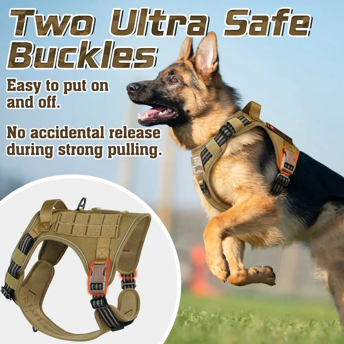 rabbitgoo Tactical Dog Harness for X-Large | No Pull Military Service Vest with MOLLE System - view 7