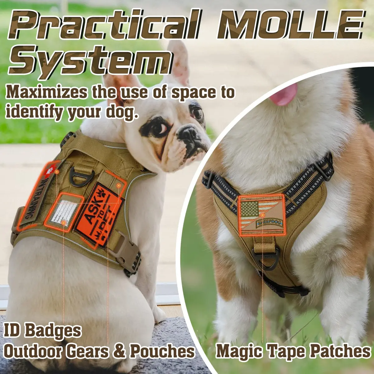 rabbitgoo Tactical Dog Harness for X-Large | No Pull Military Service Vest with MOLLE System - view 4