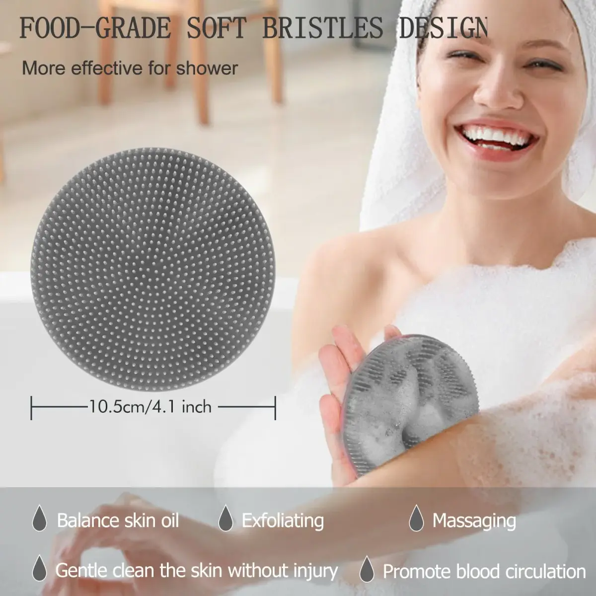 INNERNEED Food-Grade Silicone Body Scrubber Shower Brush Gray | Gentle Exfoliation for All Skin Types - view 5