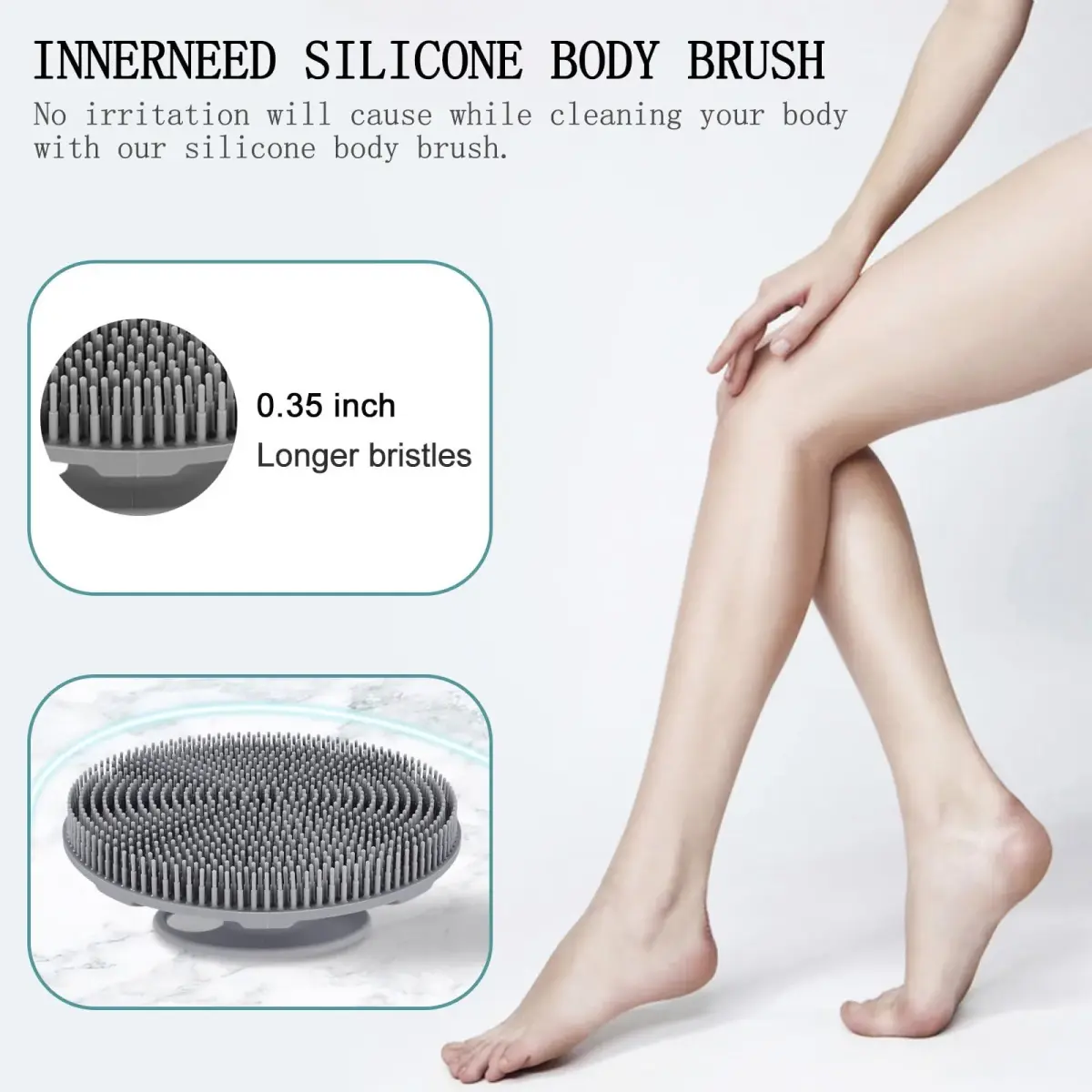 INNERNEED Food-Grade Silicone Body Scrubber Shower Brush Gray | Gentle Exfoliation for All Skin Types - view 2