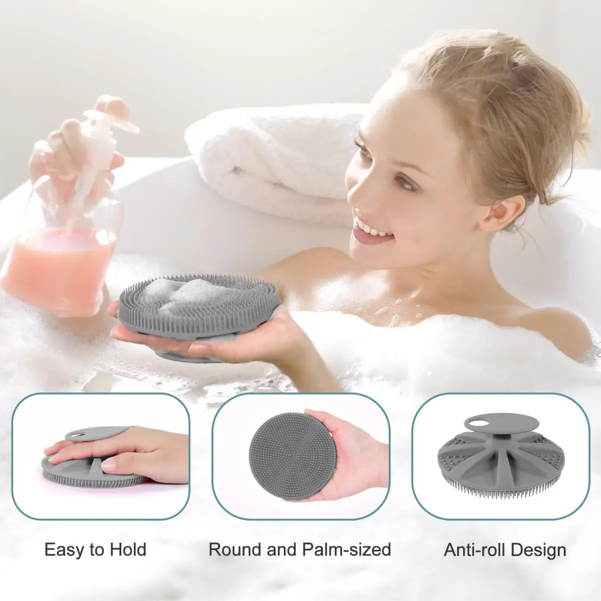 INNERNEED Food-Grade Silicone Body Scrubber Shower Brush Gray | Gentle Exfoliation for All Skin Types - view 3