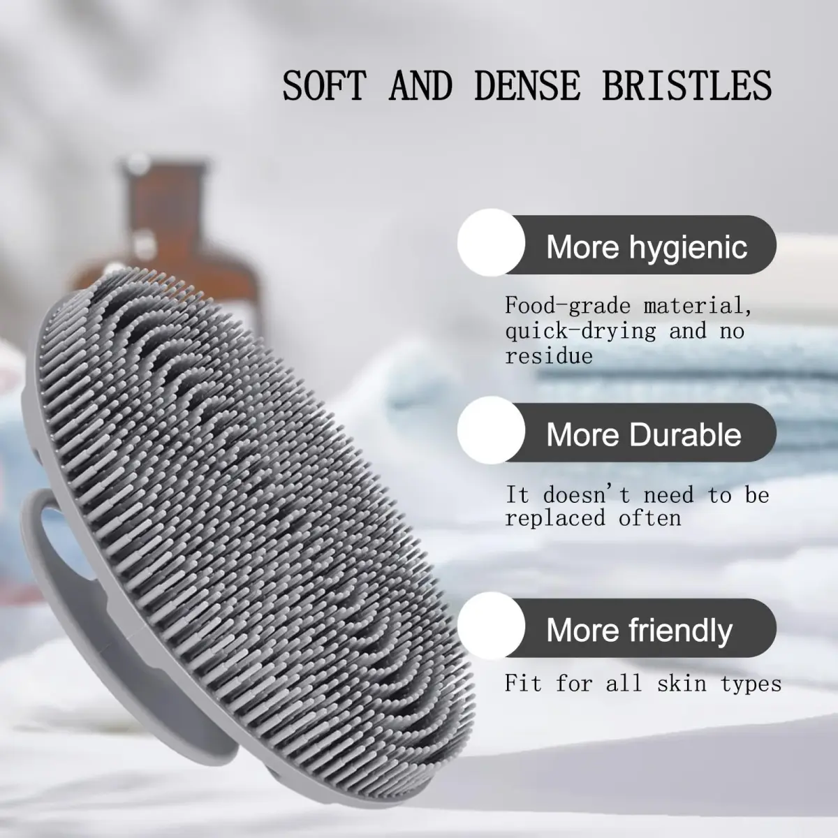 INNERNEED Food-Grade Silicone Body Scrubber Shower Brush Gray | Gentle Exfoliation for All Skin Types - view 4