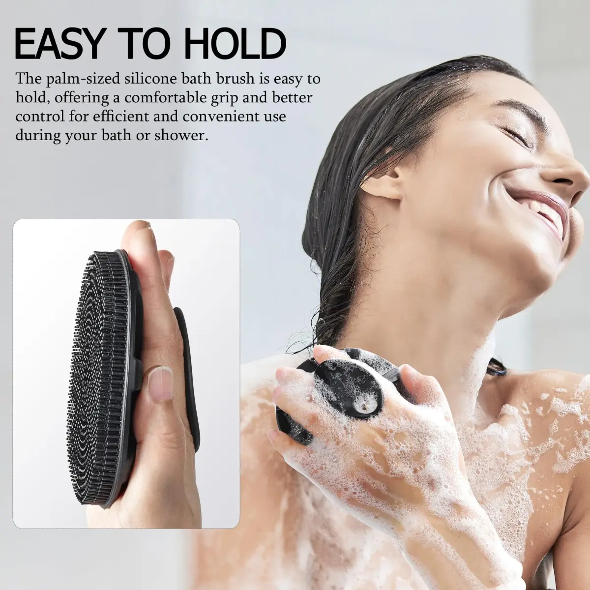 INNERNEED Food-Grade Soft Silicone Body Scrubber Shower Brush Black | Gentle Exfoliation for All Skin Types - view 3