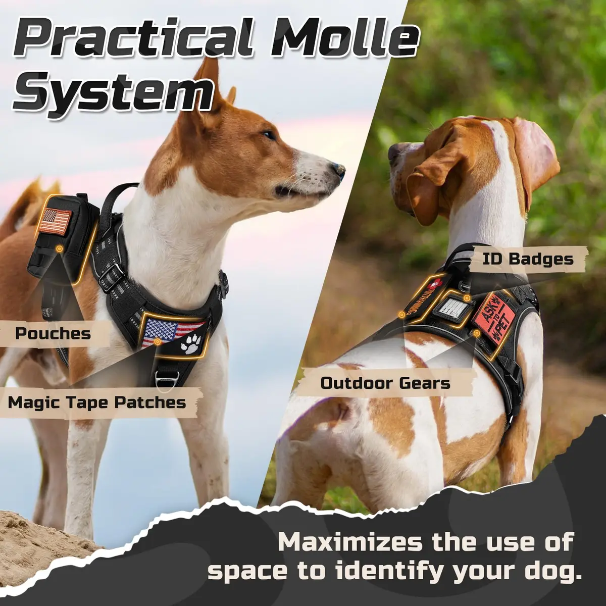 rabbitgoo Tactical Dog Harness for X-Large | No Pull Military Service Vest with MOLLE & Reflective Strips - view 2