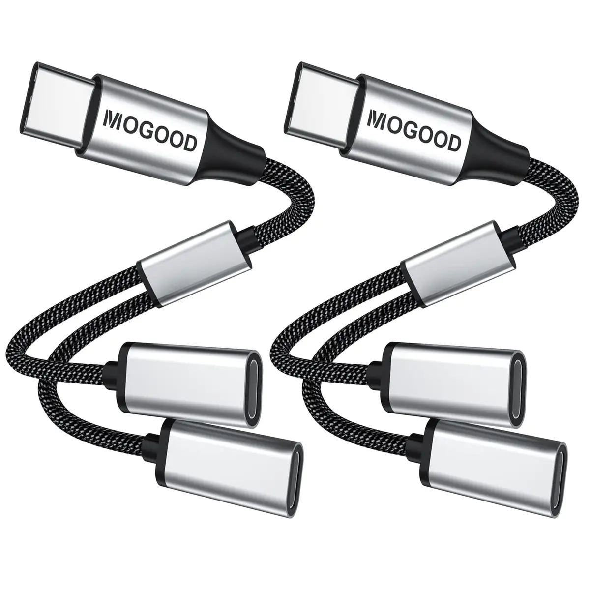 MOGOOD USB C Splitter Adapter, Dual USB-C Female Data Split Y-Cable | 2-Pack Silver - main product image