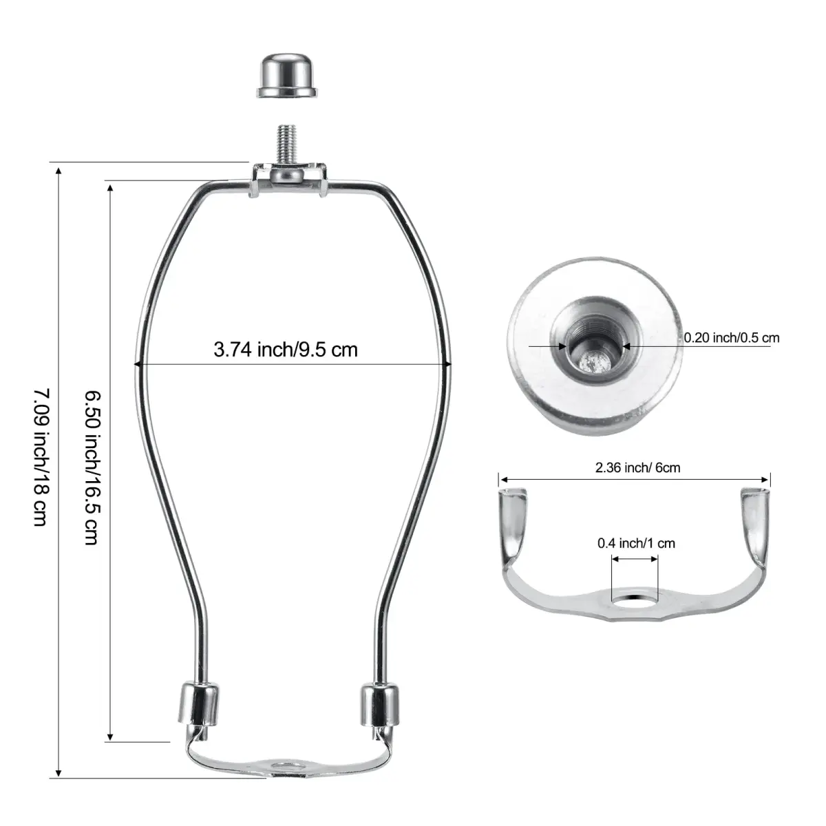 Saangseon 7 Inch Light-Duty Lamp Harp Kit (Nickel, 2 Sets) | Fits 3/8" Lamp Nipple, Ideal for Lightweight Shades - view 2