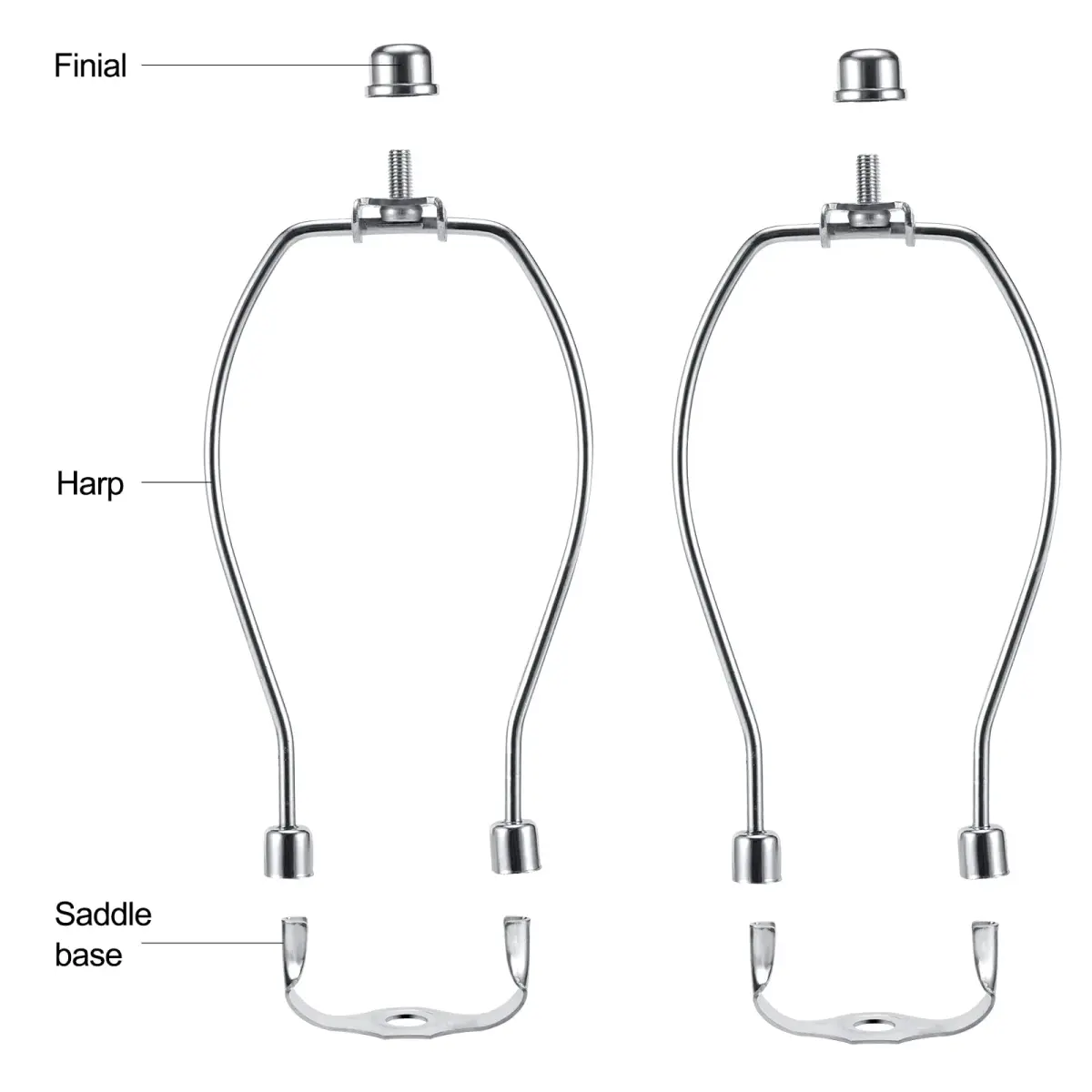 Saangseon 7 Inch Light-Duty Lamp Harp Kit (Nickel, 2 Sets) | Fits 3/8" Lamp Nipple, Ideal for Lightweight Shades - view 3