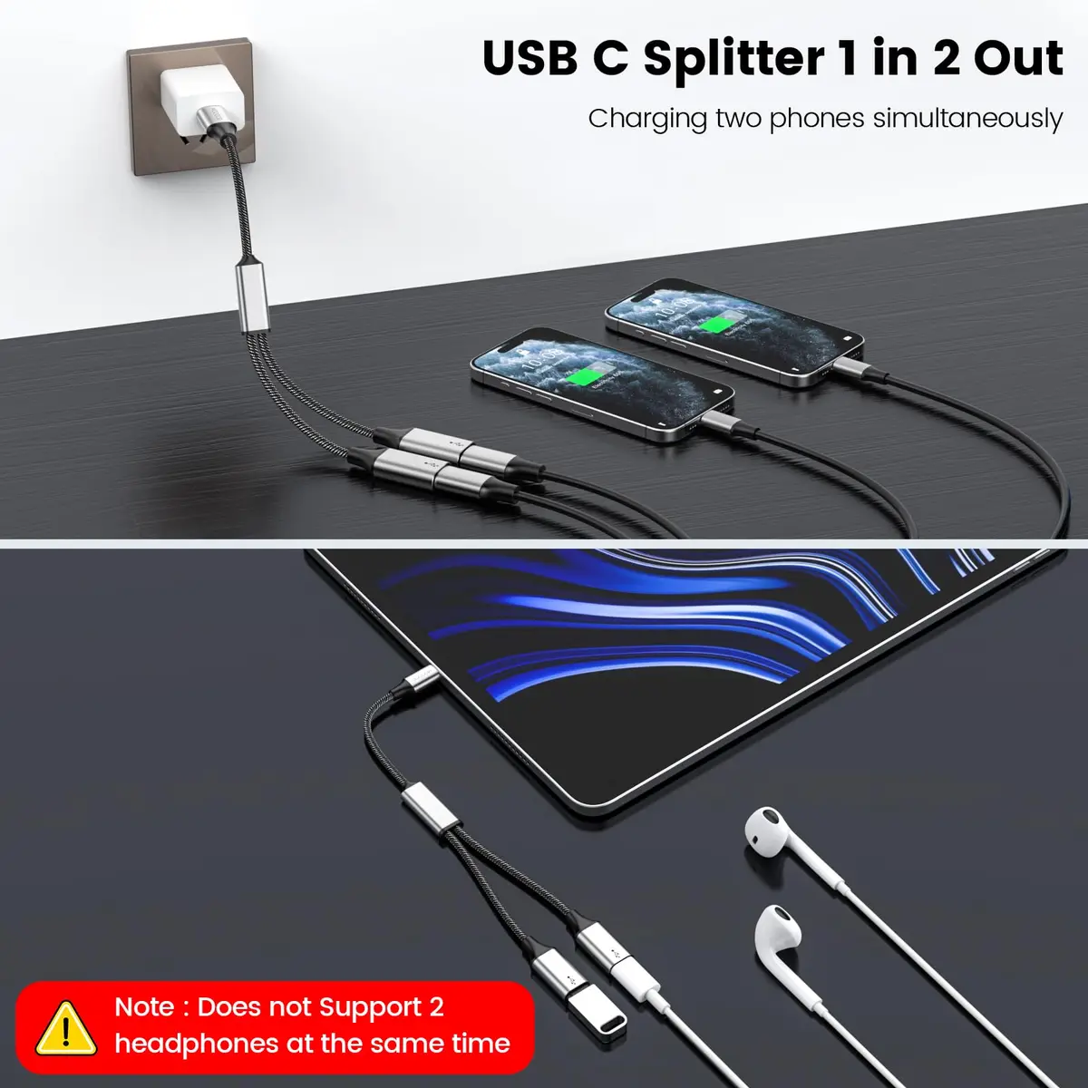 MOGOOD USB C to Dual USB C Y-Cable 10cm (3.9in) | Data Transfer & Low Power Charging - view 3