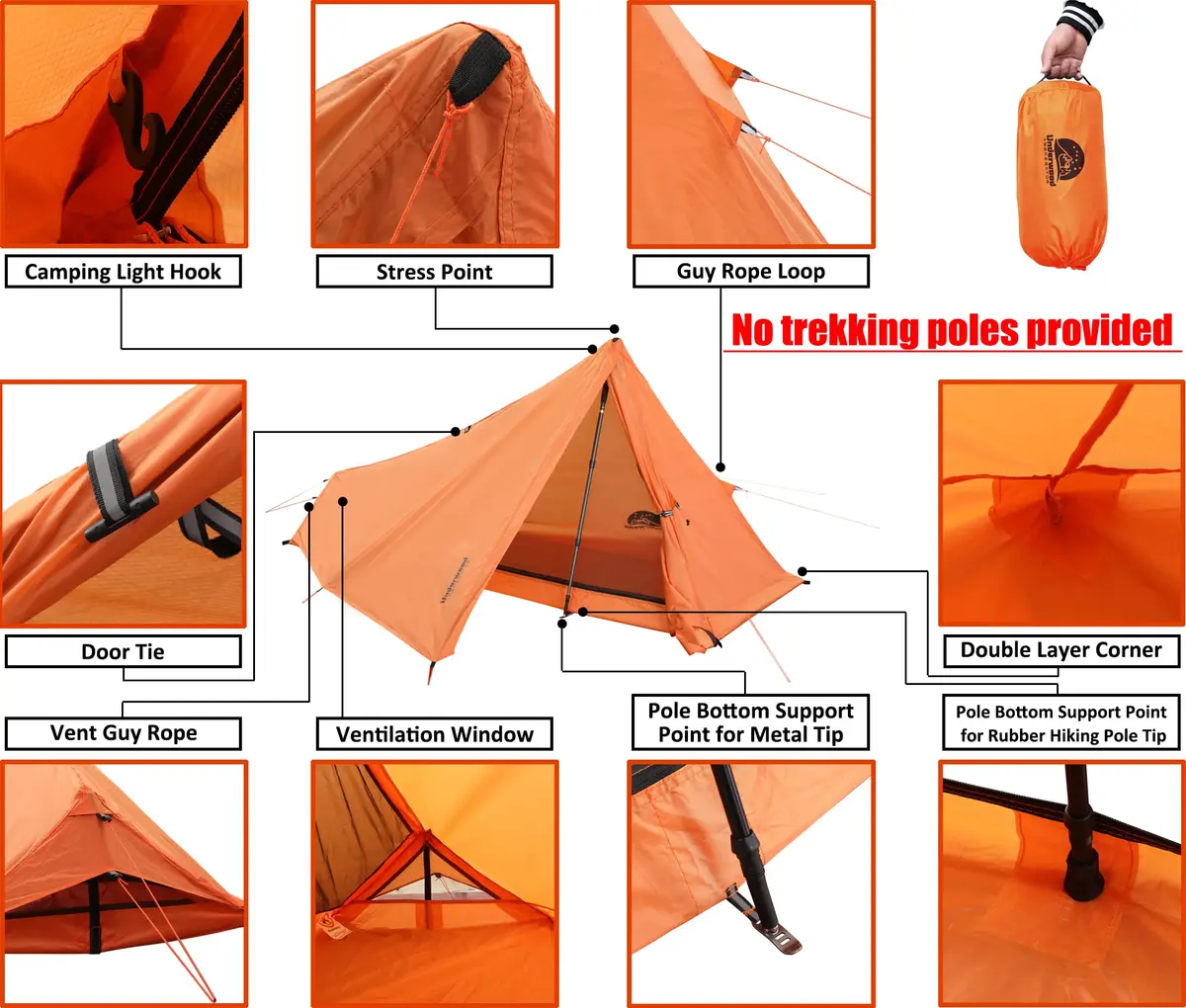 Underwood Aggregator 1 Person Trekking Pole Tent, Ultralight Backpacking Hiking Tent 2.27 kg (5 lb) | 3-Season Waterproof - view 5