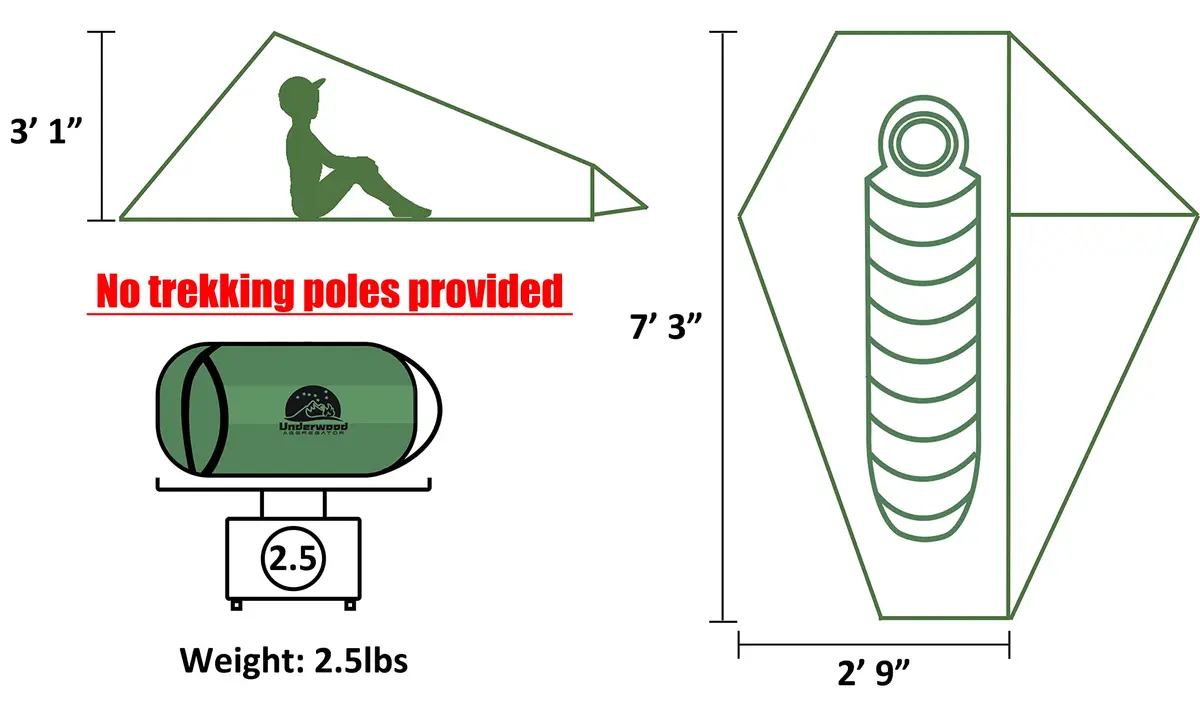 Underwood Aggregator 1 Person Trekking Pole Tent, Ultralight Backpacking Hiking Tent 2.27 kg (5 lb) | 3-Season Waterproof - view 4