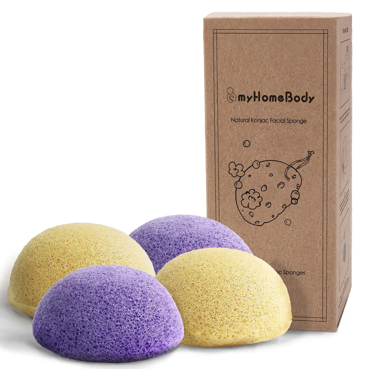 myHomeBody Natural Konjac Facial Sponge, Turmeric & Lavender | Gentle, Vegan, All Skin Types - main product image