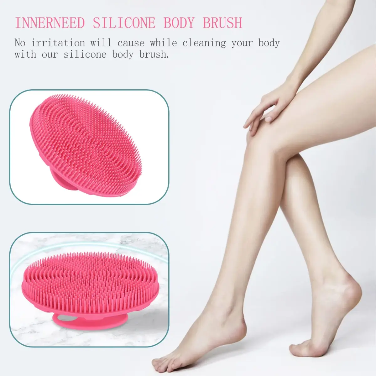 INNERNEED Soft Silicone Body Scrubber Shower Brush Pink | Gentle Exfoliation for All Skin Types - view 5