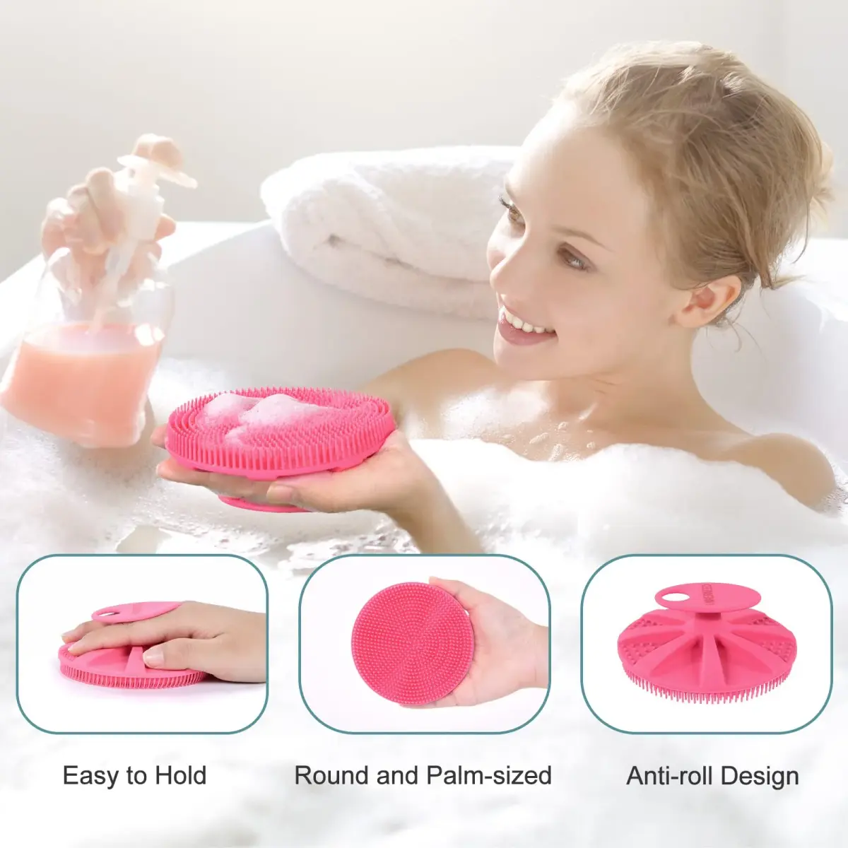 INNERNEED Soft Silicone Body Scrubber Shower Brush Pink | Gentle Exfoliation for All Skin Types - view 2