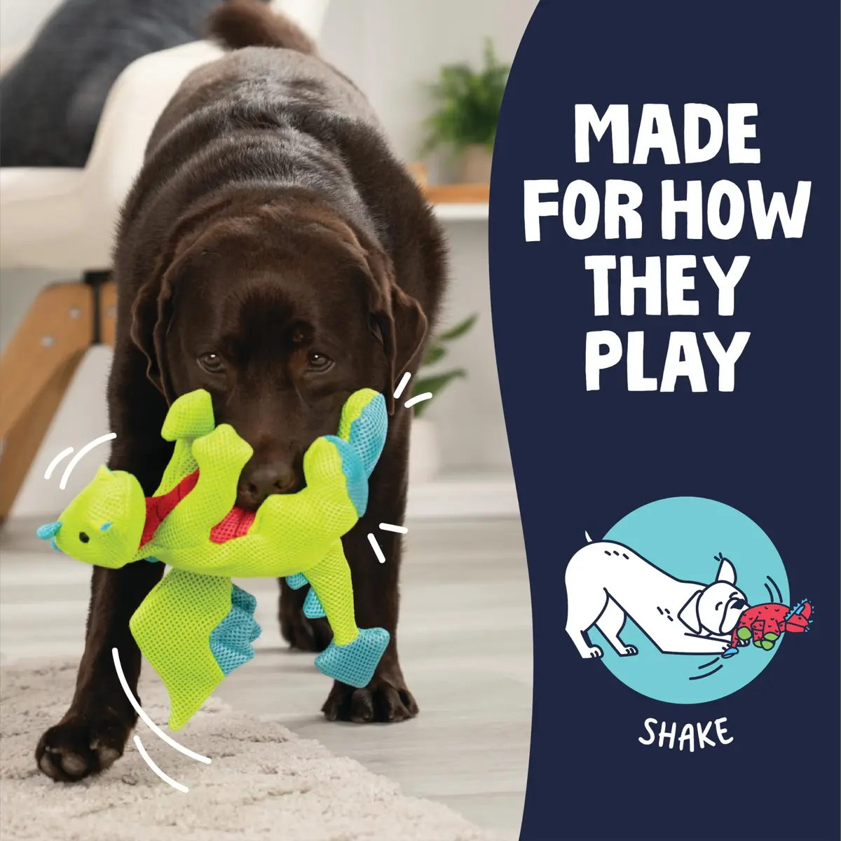 goDog Dragons Squeaky Plush Dog Toy with Double Chew Guard Technology, Large, Green | Durable Fabric & Active Play - view 6