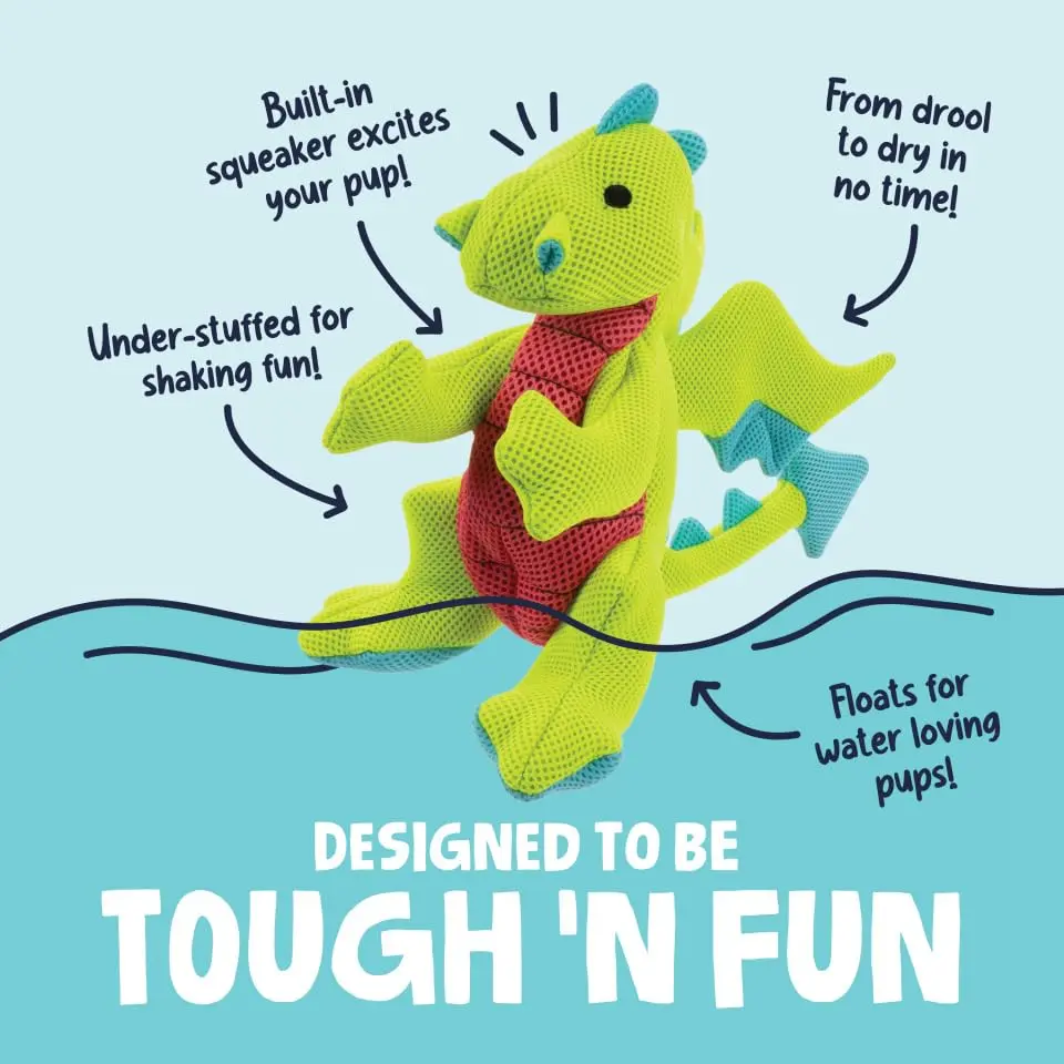 goDog Dragons Squeaky Plush Dog Toy with Double Chew Guard Technology, Large, Green | Durable Fabric & Active Play - view 2
