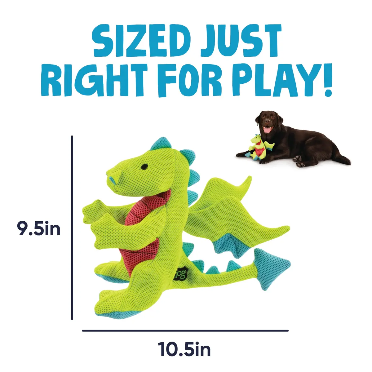 goDog Dragons Squeaky Plush Dog Toy with Double Chew Guard Technology, Large, Green | Durable Fabric & Active Play - view 4