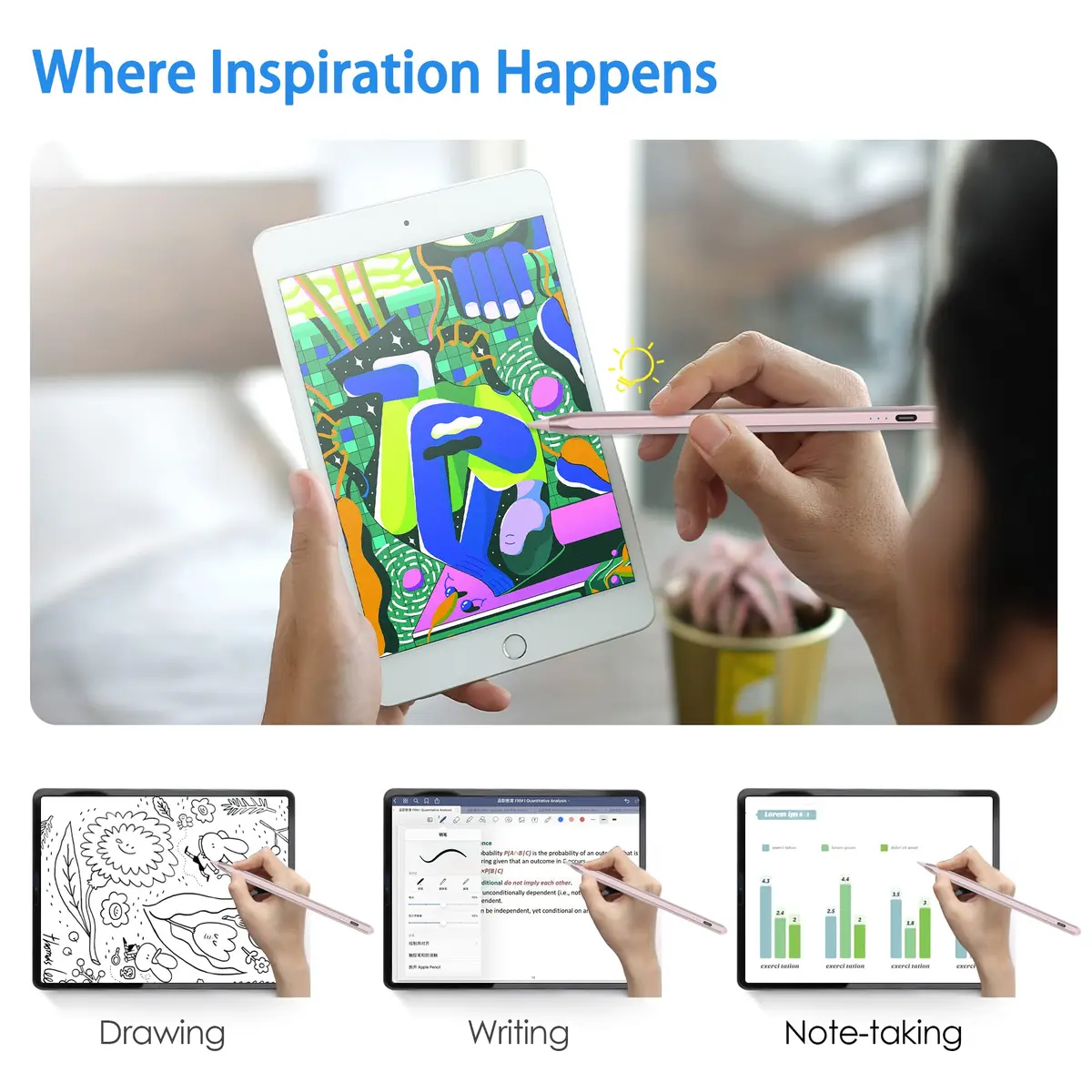 GFOX Input Pen for iPad 2018-2022 | Precise, Magnetic, Palm Rejection, Rosegold - view 7