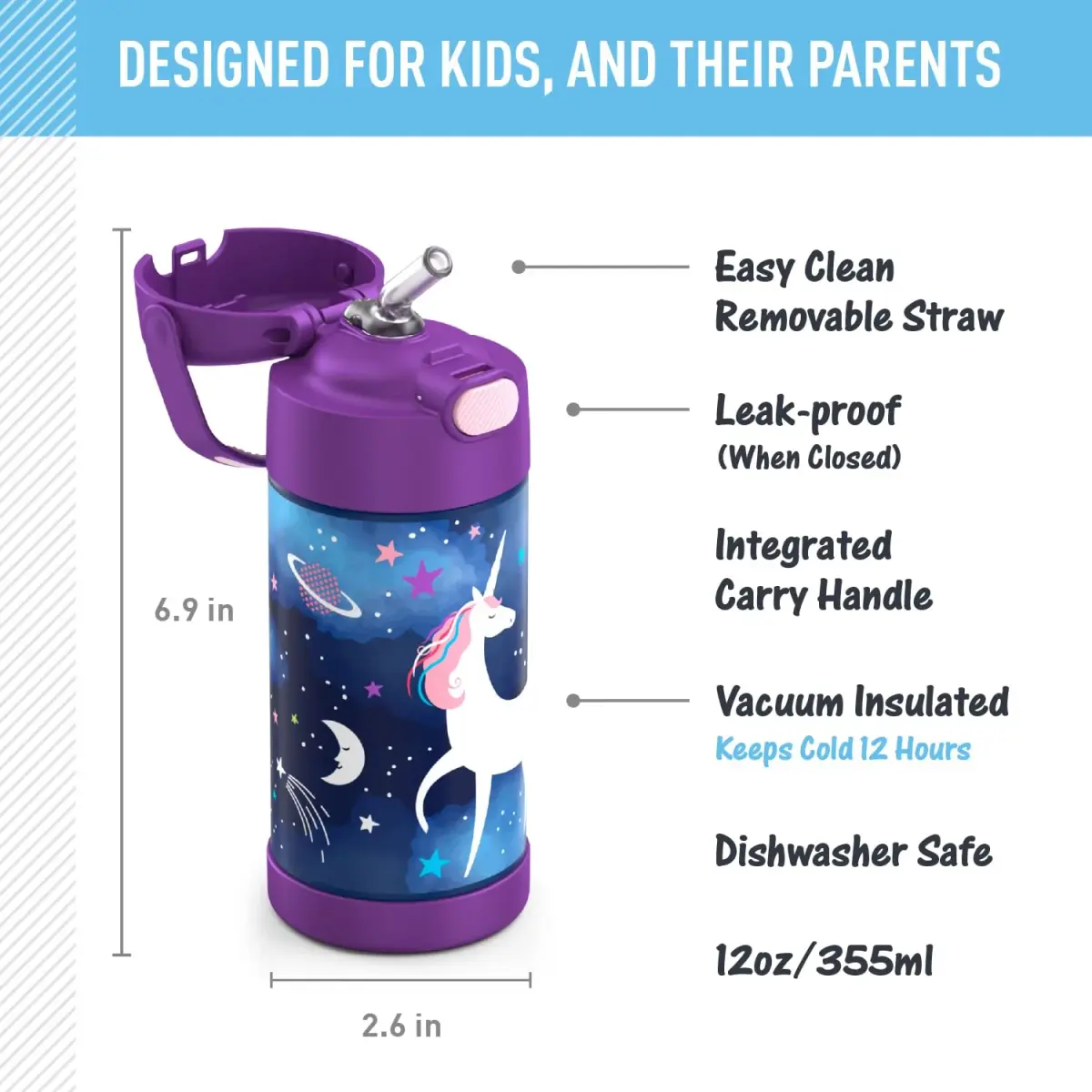 THERMOS FUNTAINER Water Bottle with Straw, 12oz (355ml) | Keeps Drinks Cold Up to 12 Hours - view 2