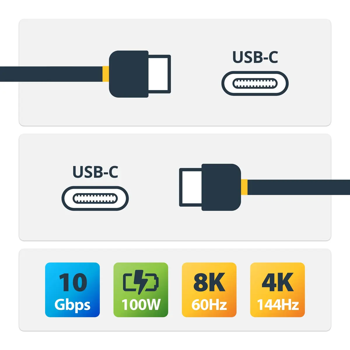 StarTech 1m USB-C Cable 10Gbps 100W | Thunderbolt Compatible, 8K DisplayPort - view 6