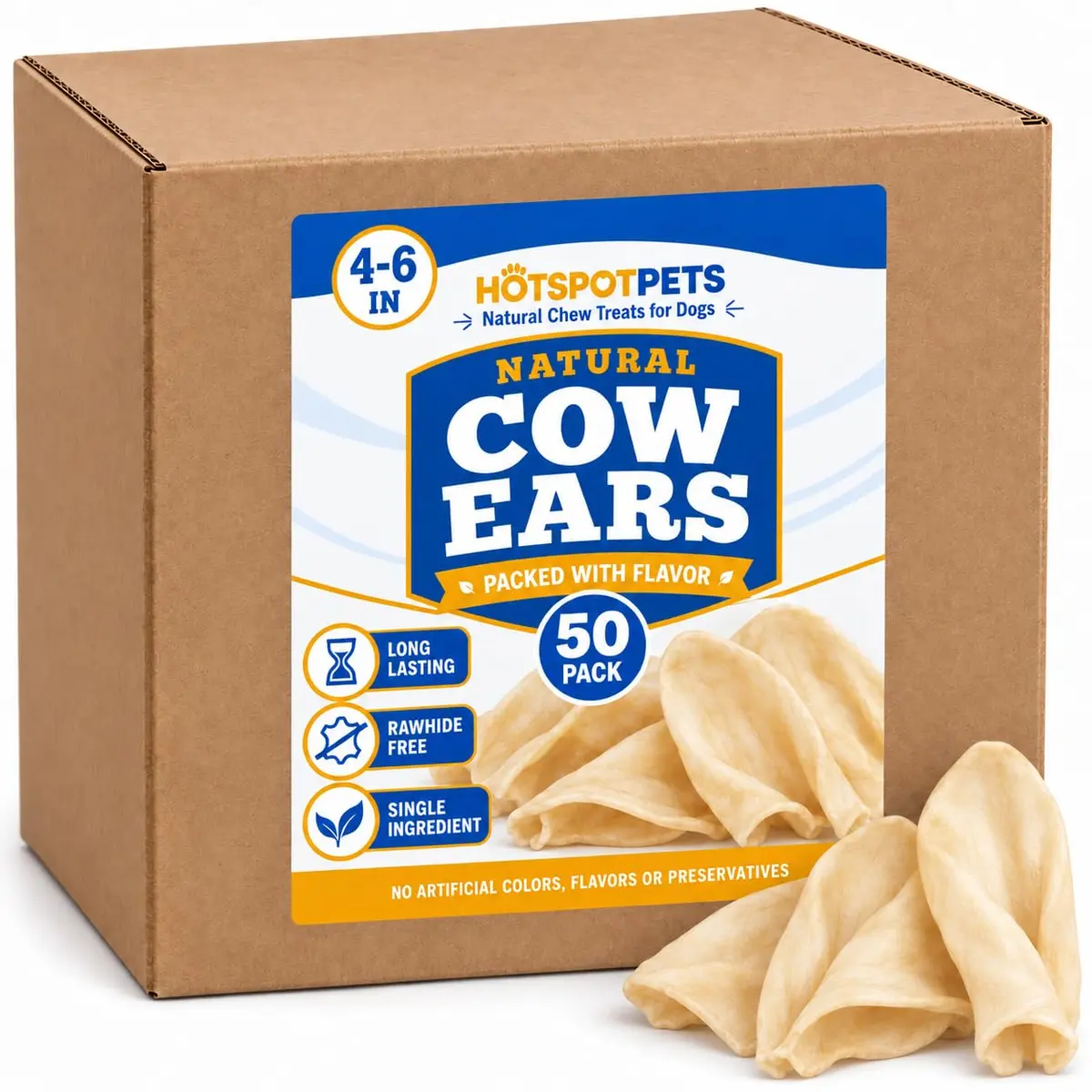 hotspot pets All-Natural Cow Ears Dog Chews (50 Pack) | Long-Lasting, Single Ingredient Treat for Healthy Teeth & Gums - main product image