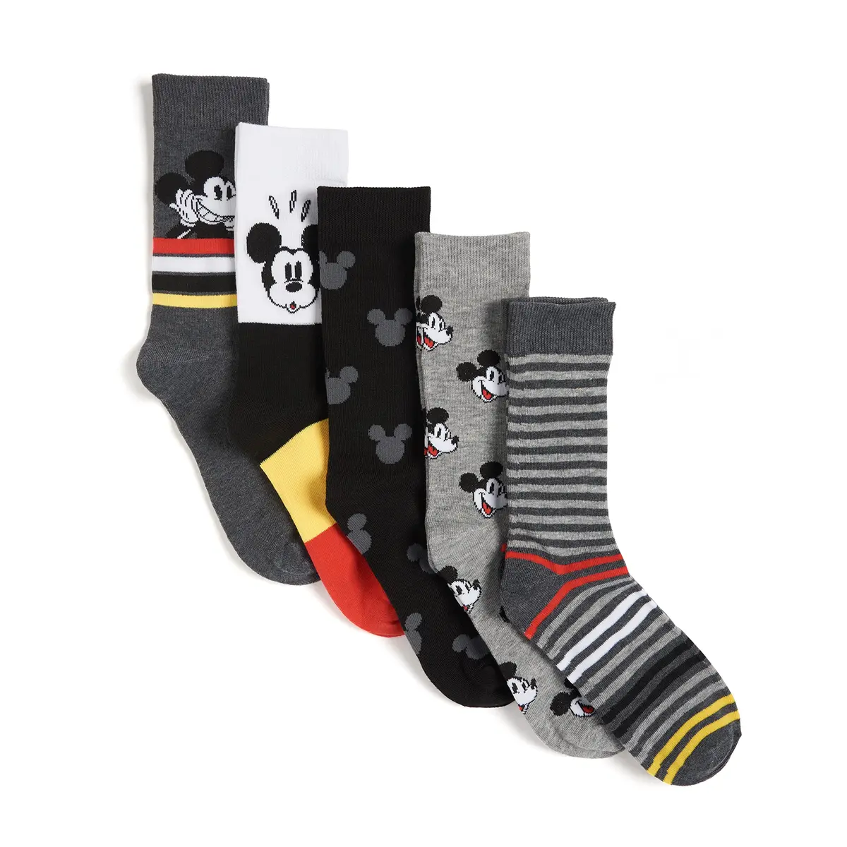 Disney Mickey Mouse 5 Pack Crew Socks | Fun Cartoon Character Socks for Men & Big Kids (98% Polyester, 2% Spandex, Crew Length) - view 2
