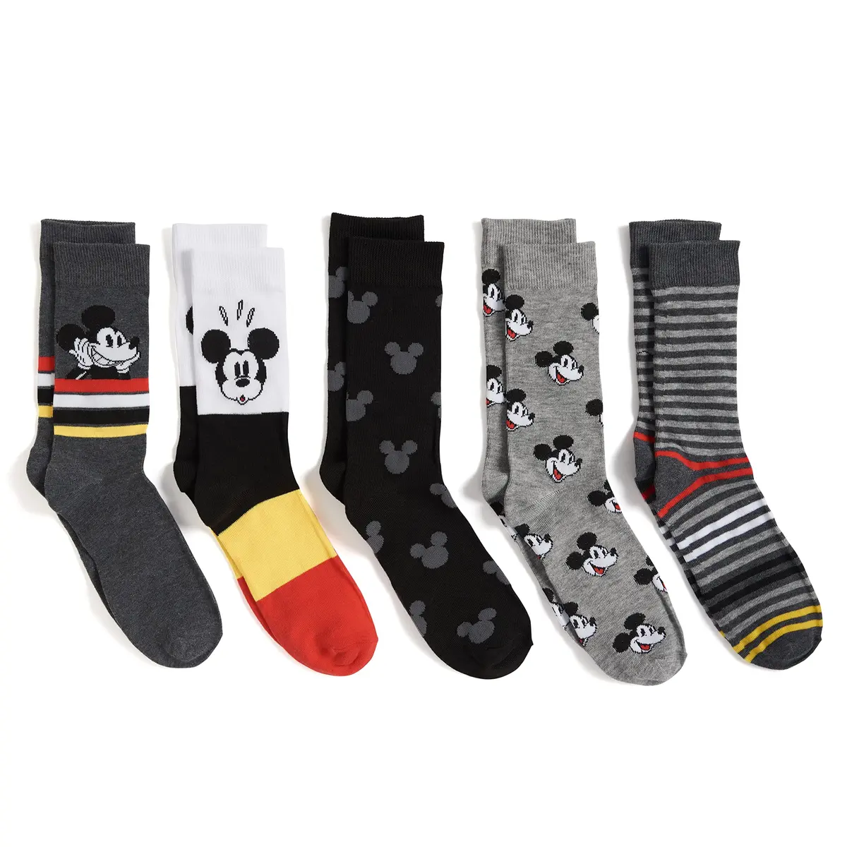 Disney Mickey Mouse 5 Pack Crew Socks | Fun Cartoon Character Socks for Men & Big Kids (98% Polyester, 2% Spandex, Crew Length) - view 3
