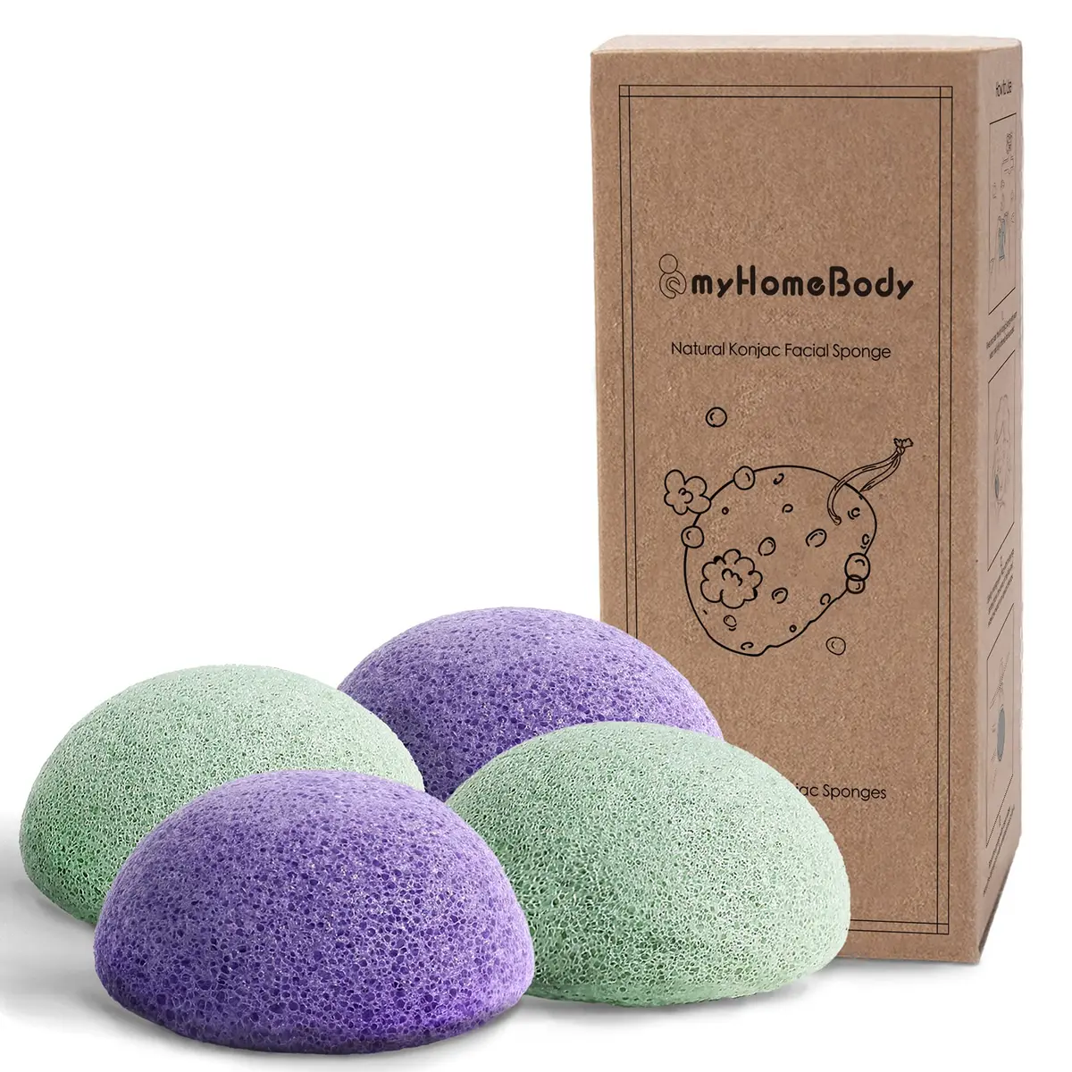 myHomeBody Natural Konjac Facial Sponge, Violet Lavender & Sage Green | Gentle, Vegan & Suitable for All Skin Types - main product image