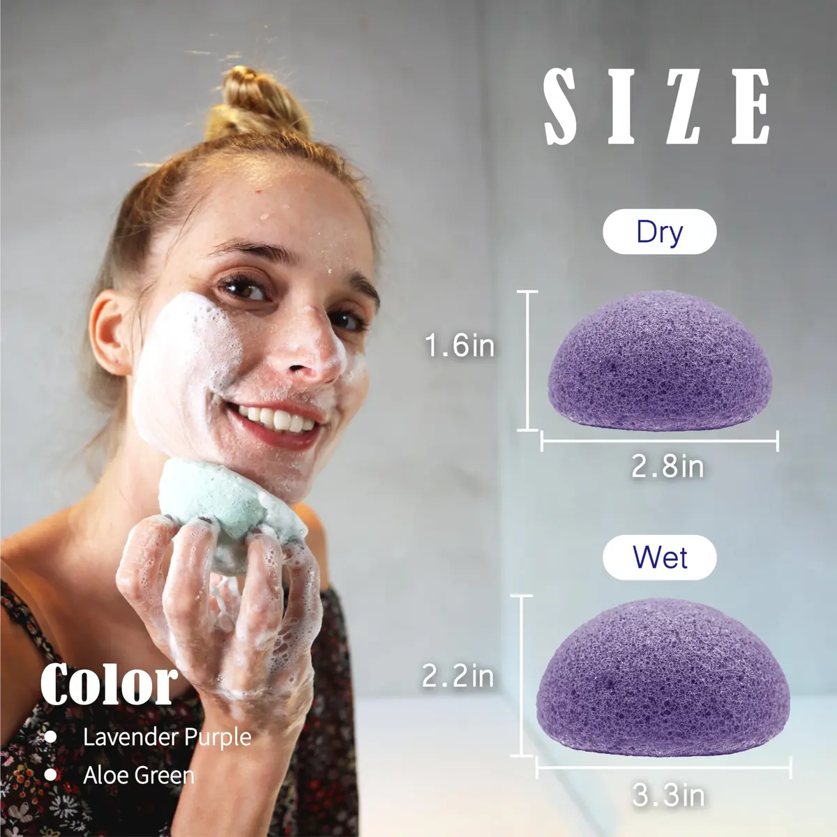 myHomeBody Natural Konjac Facial Sponge, Violet Lavender & Sage Green | Gentle, Vegan & Suitable for All Skin Types - view 2