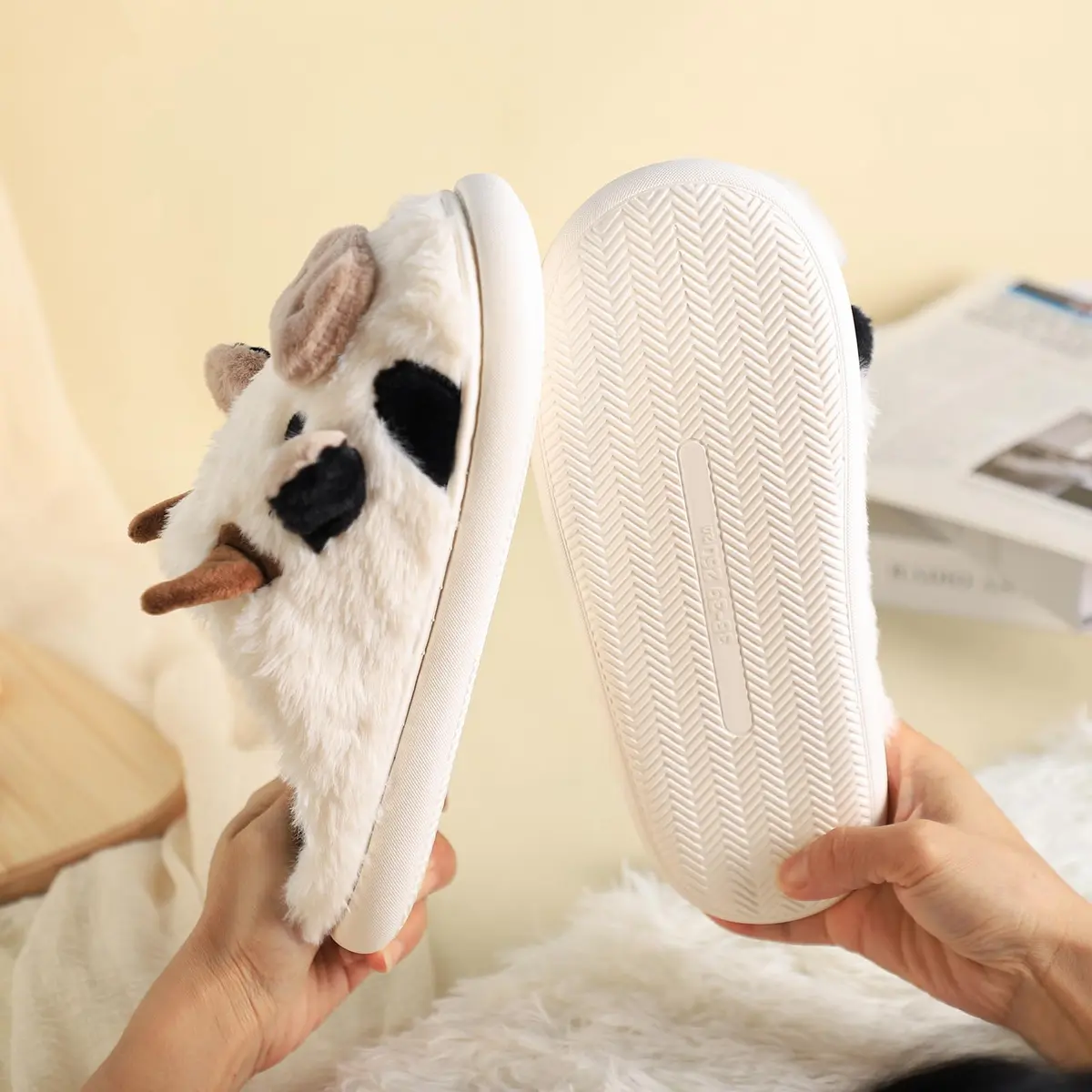 Gaolinci Cartoon Cow Cotton Slippers for Women US 8-9 | Warm & Cozy Indoor Outdoor House Shoes - view 2